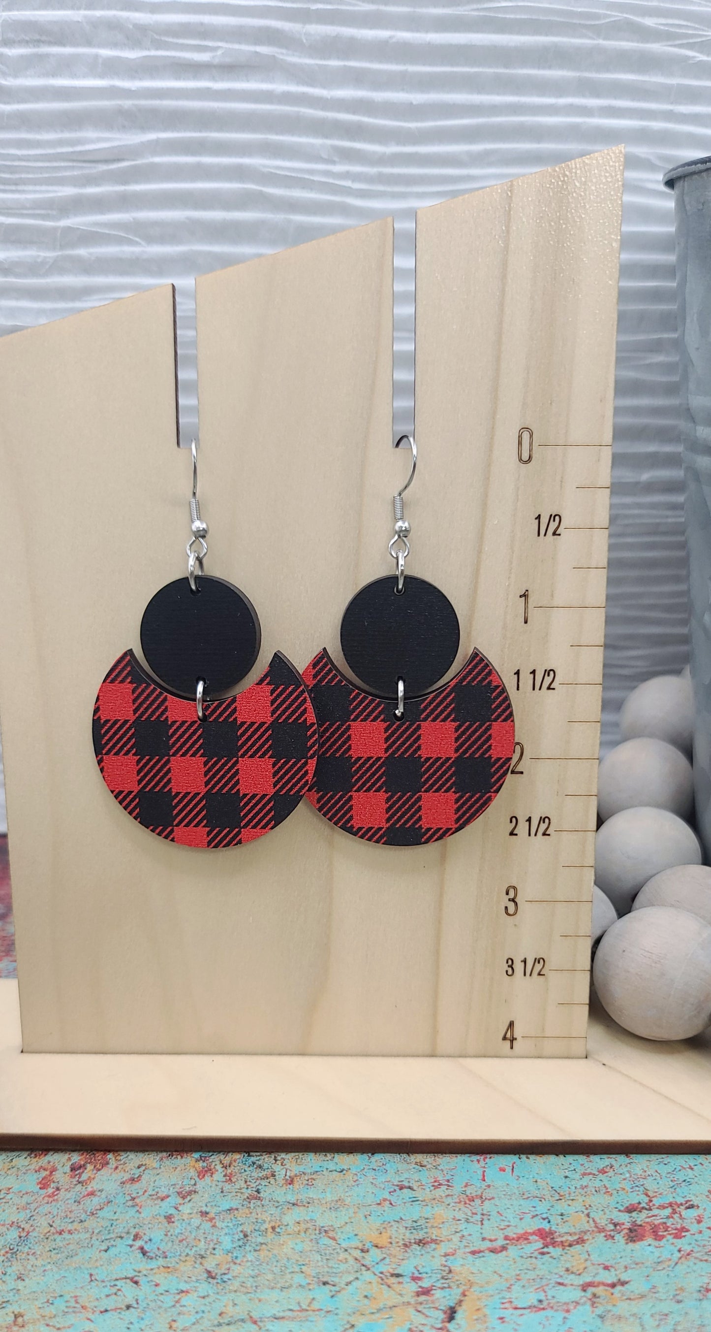 Buffalo Plaid Circle Stacked Earrings