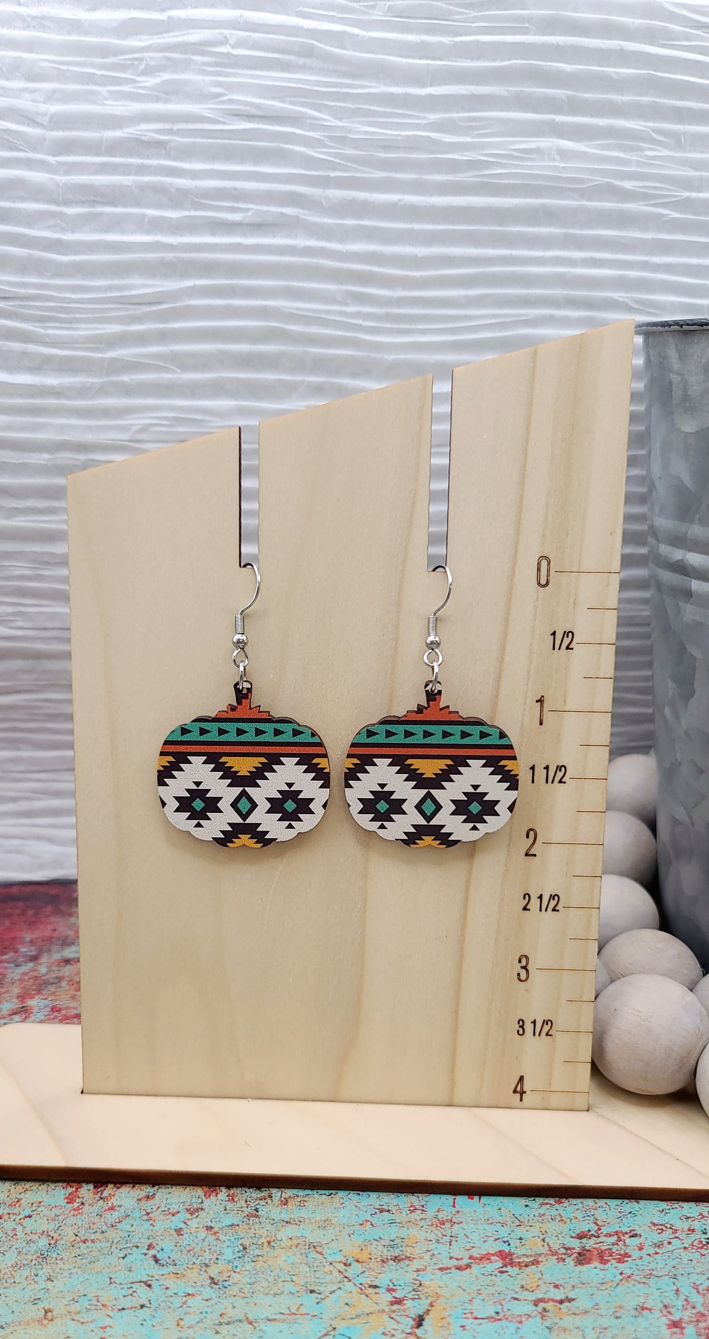 Green Tribal Pumpkin Earrings