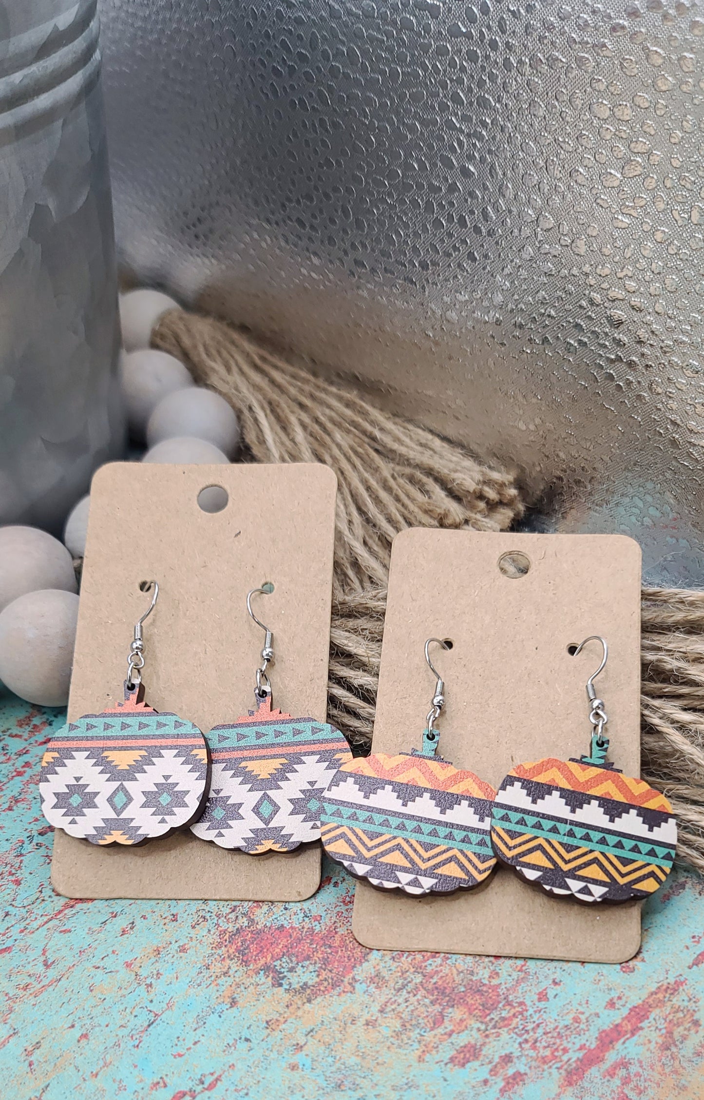 Green Tribal Pumpkin Earrings