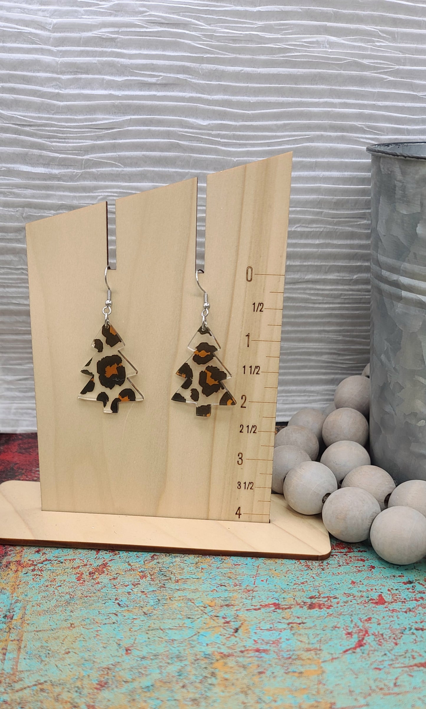 Clear Leopard Christmas Tree Earrings