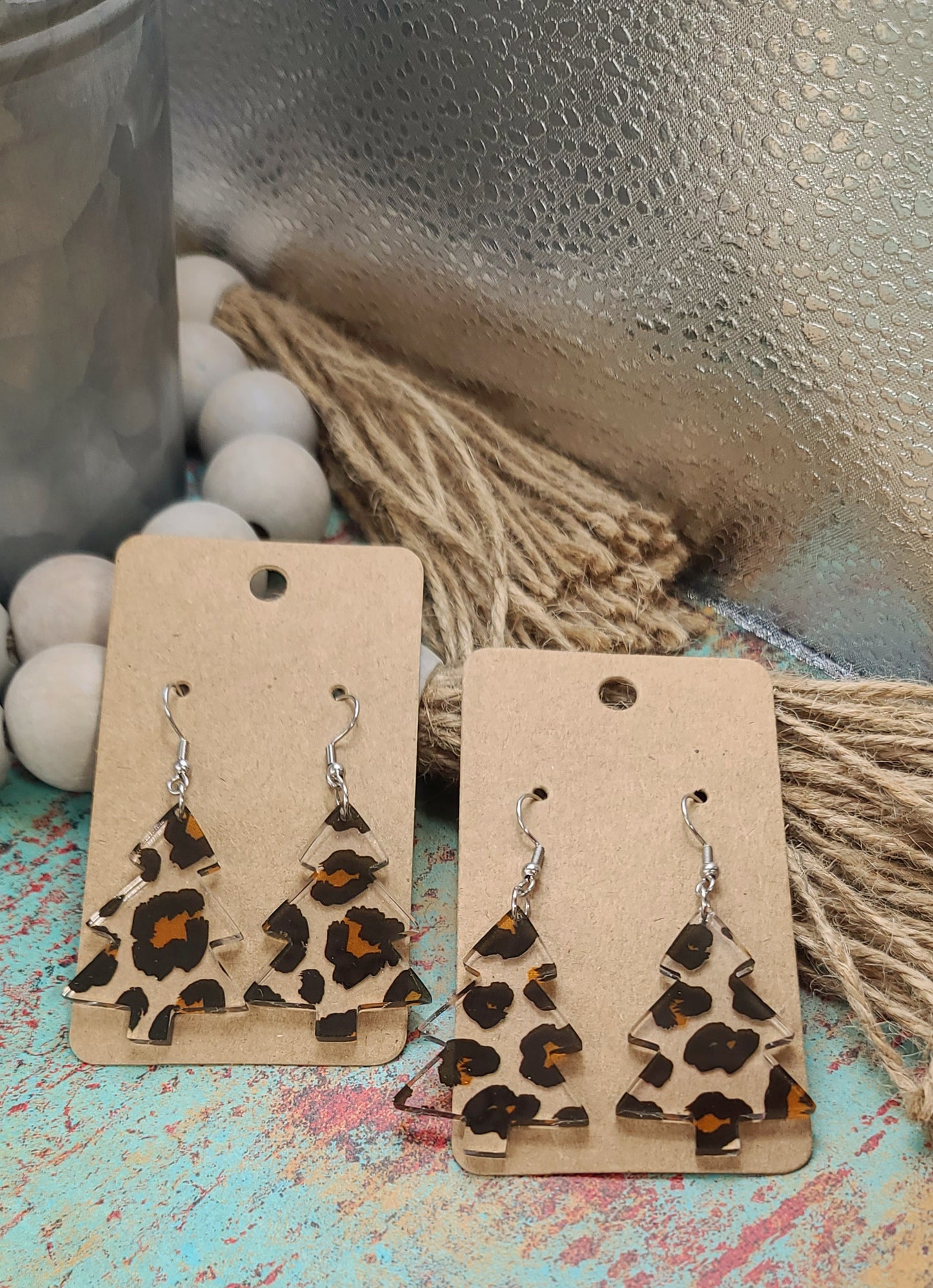 Clear Leopard Christmas Tree Earrings