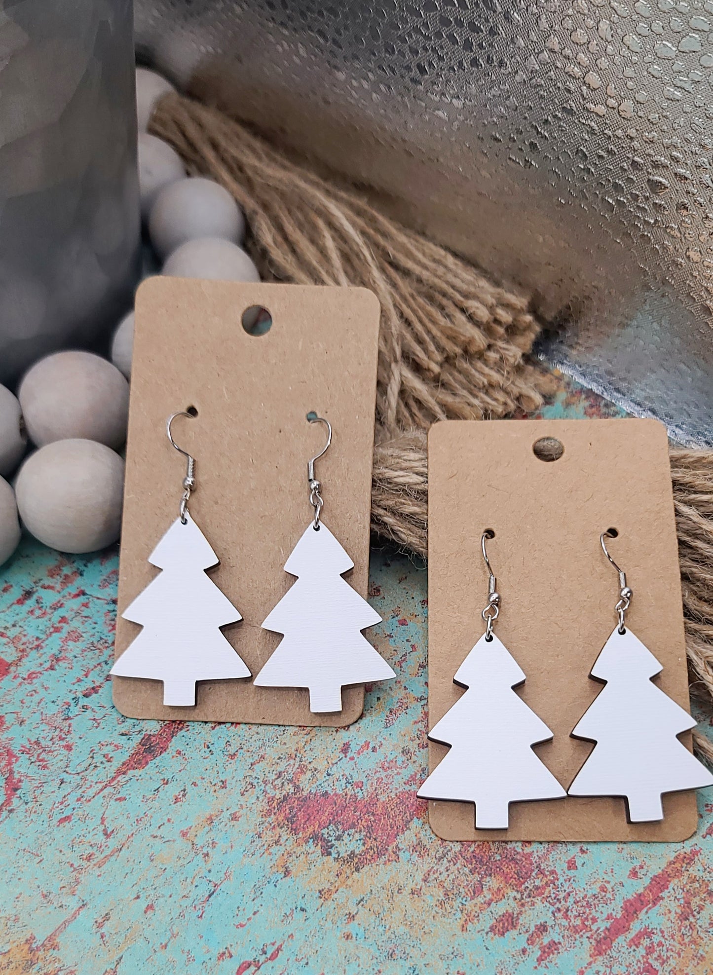 White Christmas Tree Earrings