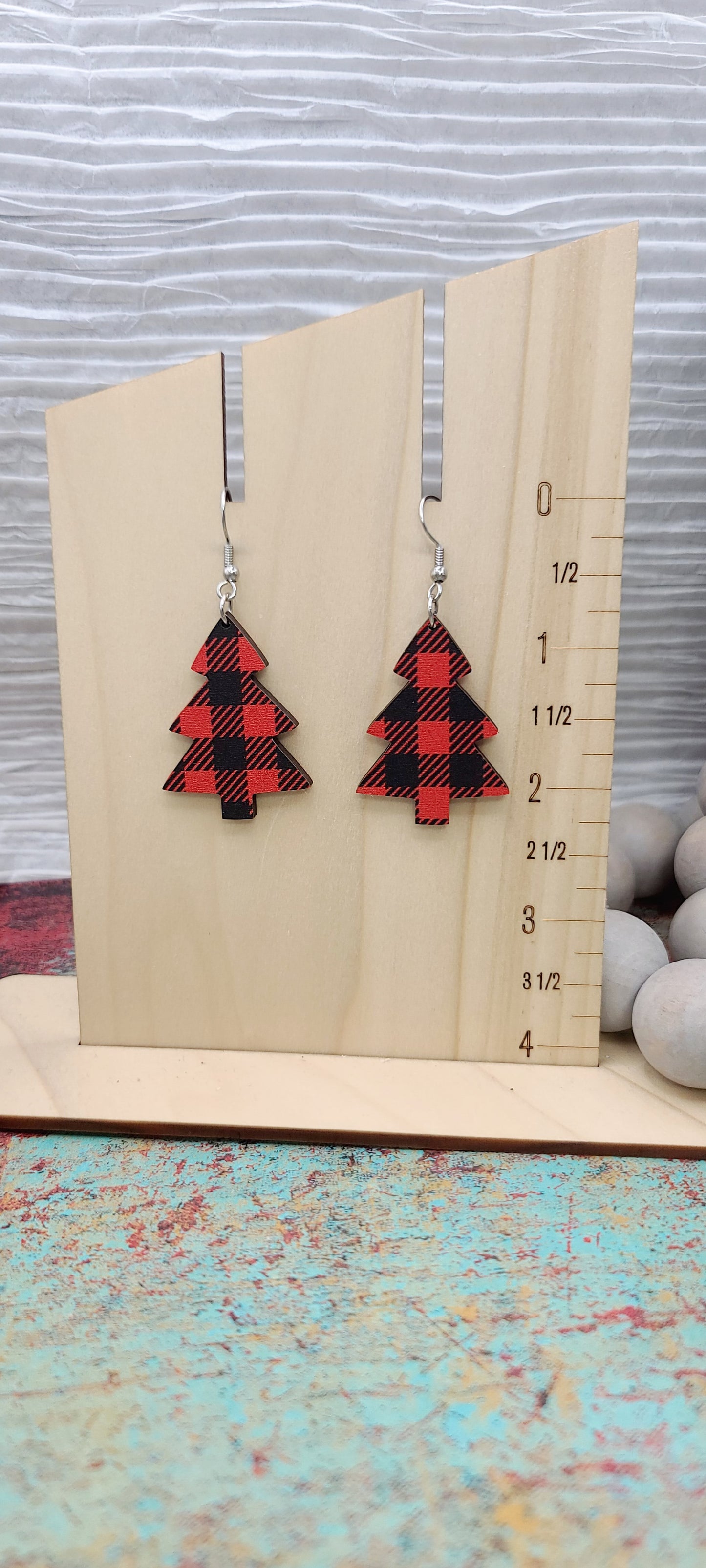 Red Plaid Christmas Tree Earrings