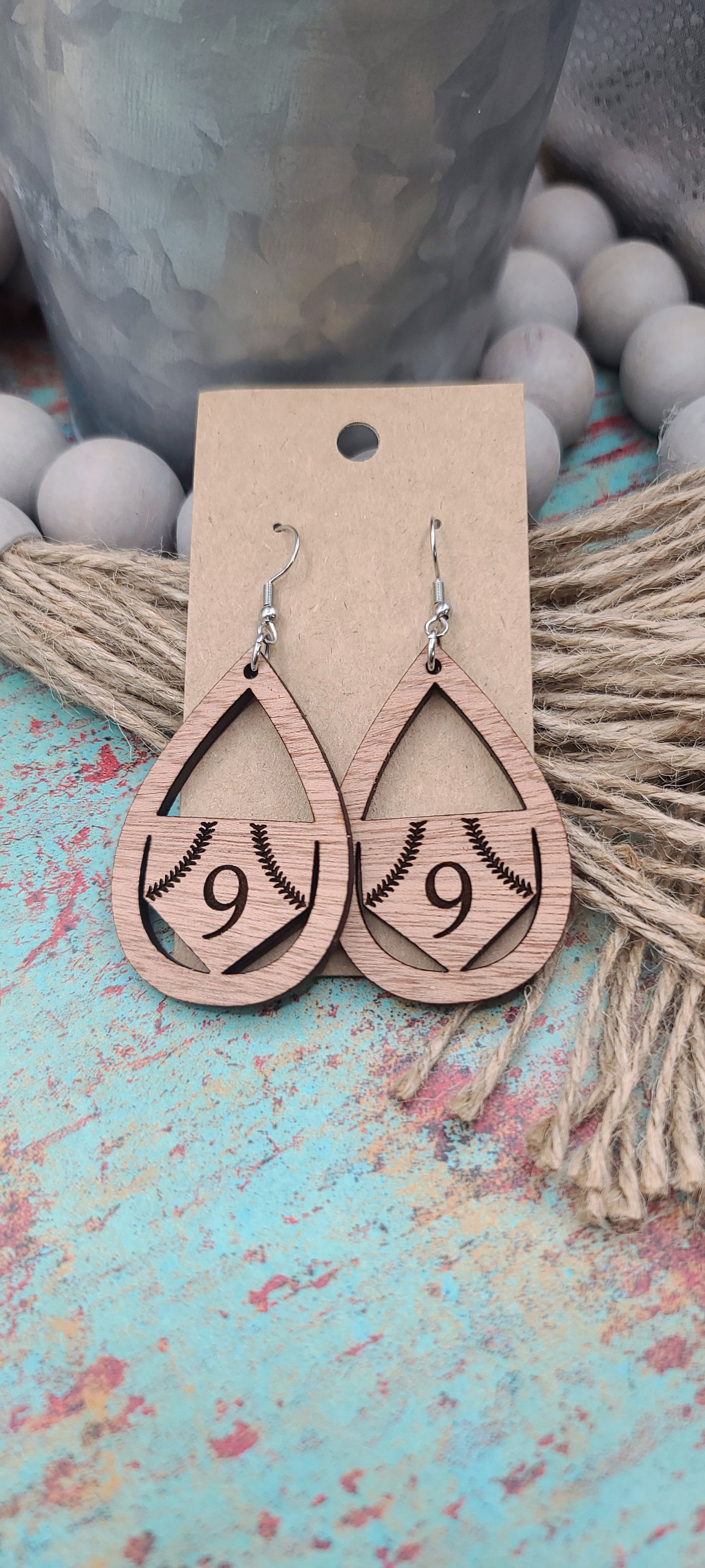 Baseball Number Teardrop Earrings