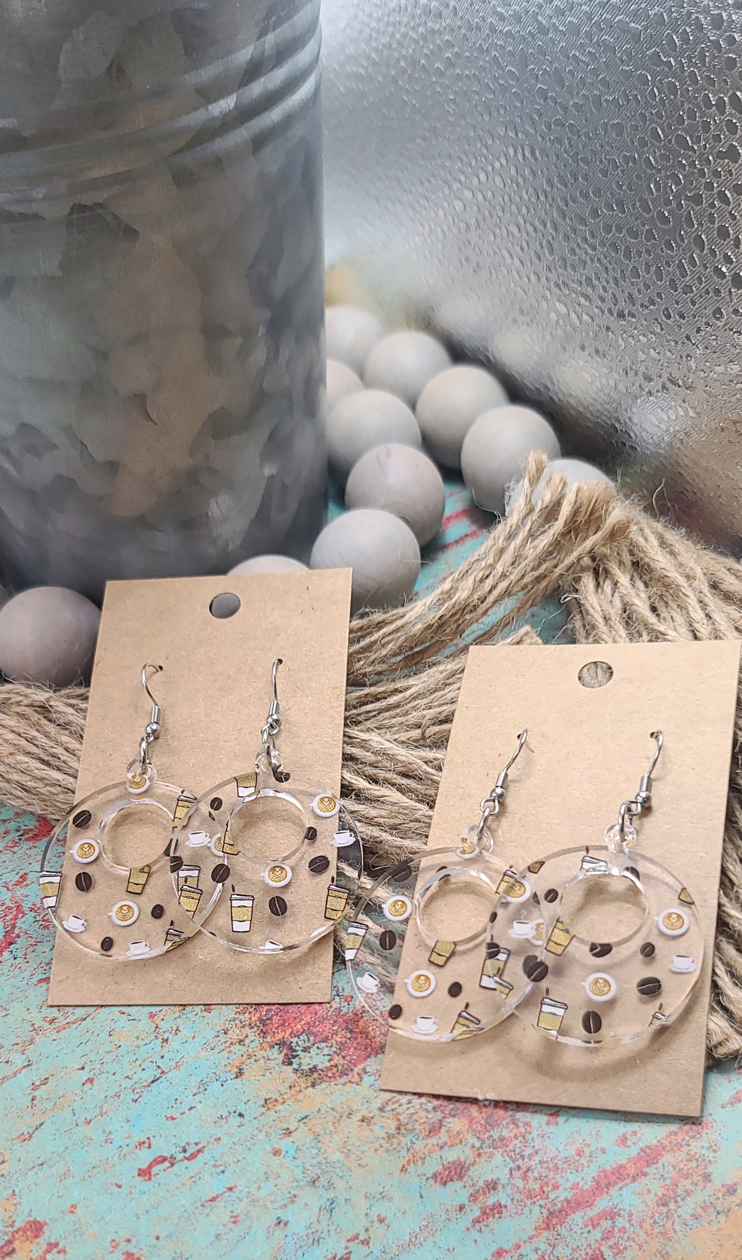 Coffee Retro Circle Earrings