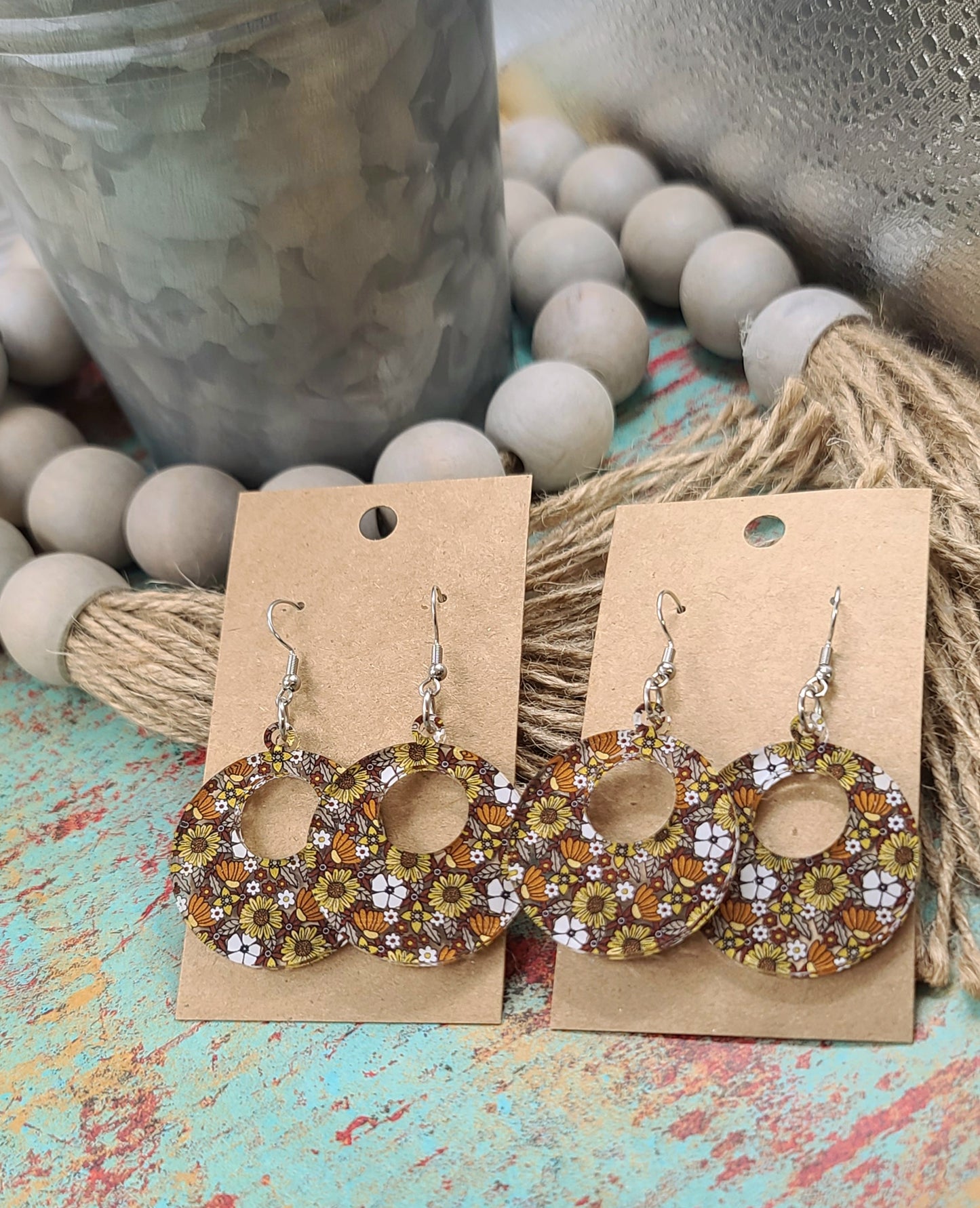 Retro Floral Circle Earrings