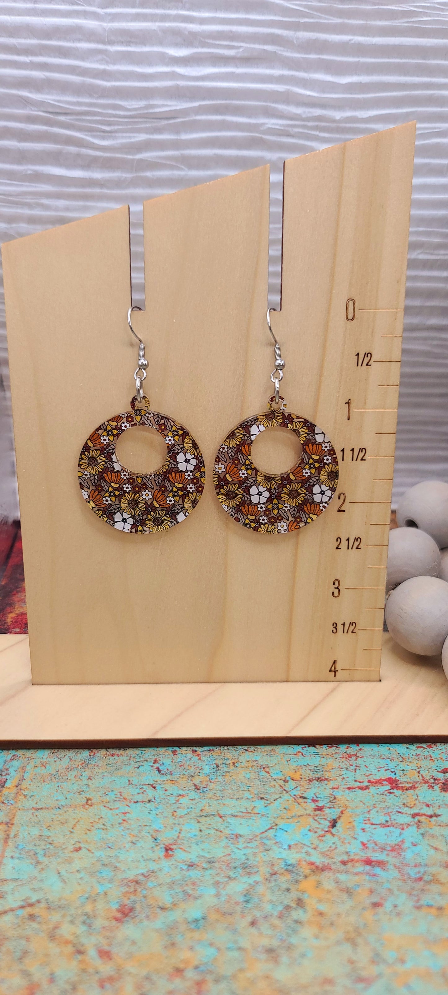Retro Floral Circle Earrings