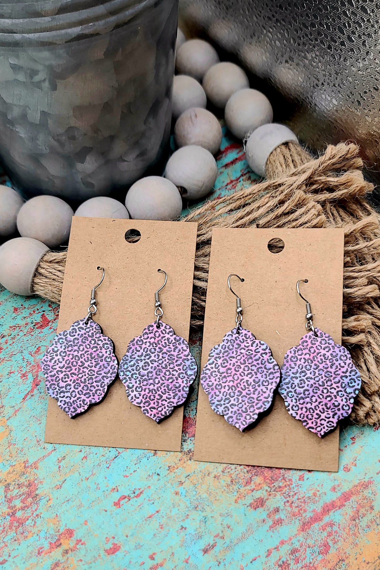 Pastel Leopard Scallop Edge Earrings
