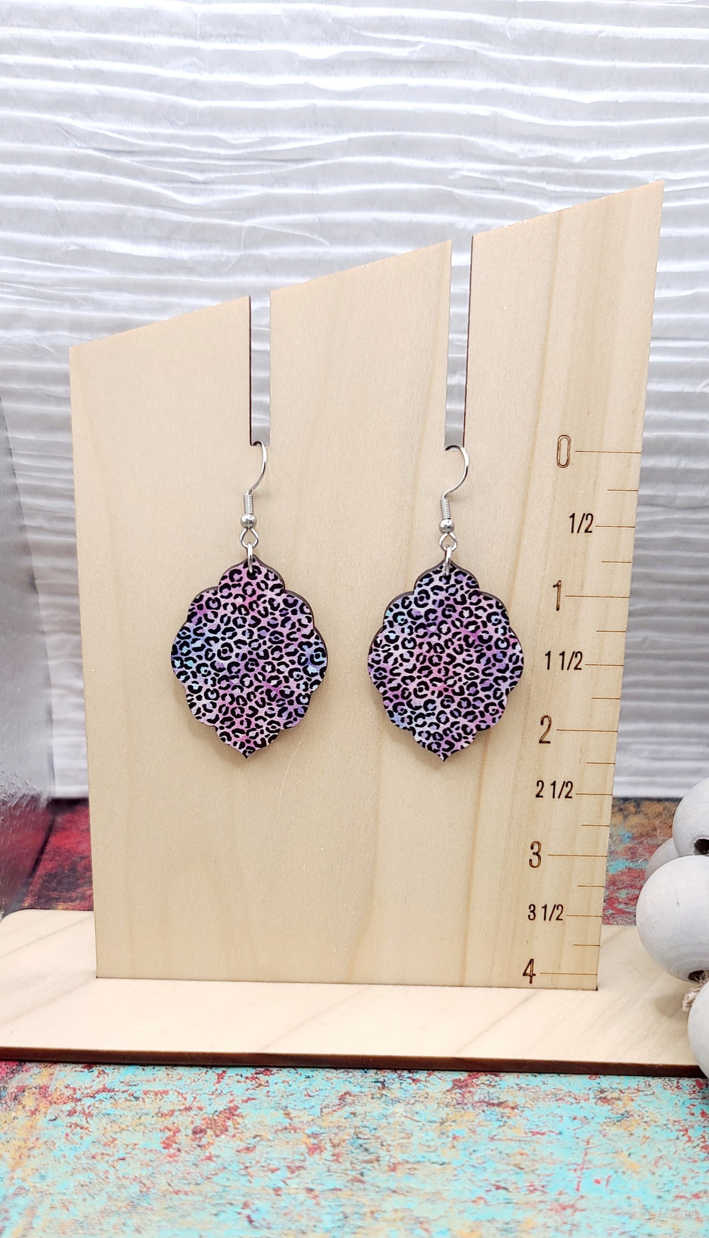 Pastel Leopard Scallop Edge Earrings