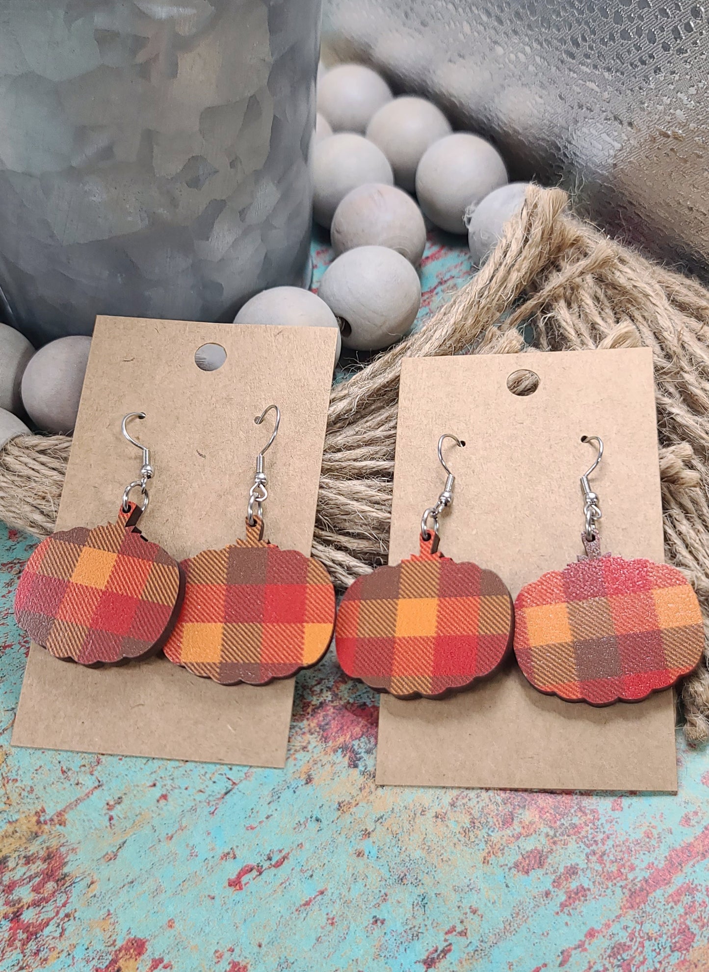 Fall Plaid Pumpkin Earrings
