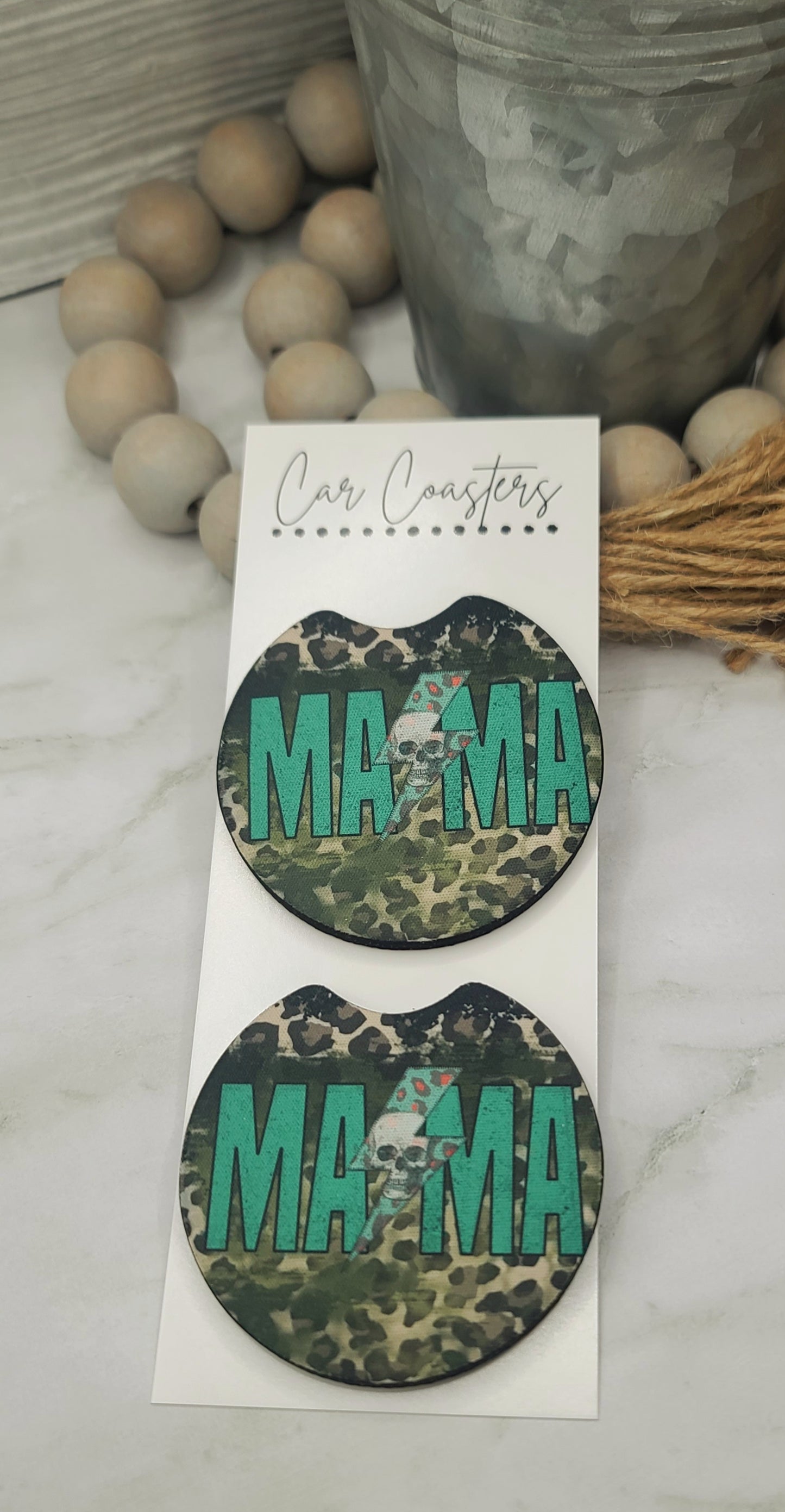 Lightning Bolt Mama Car Coasters