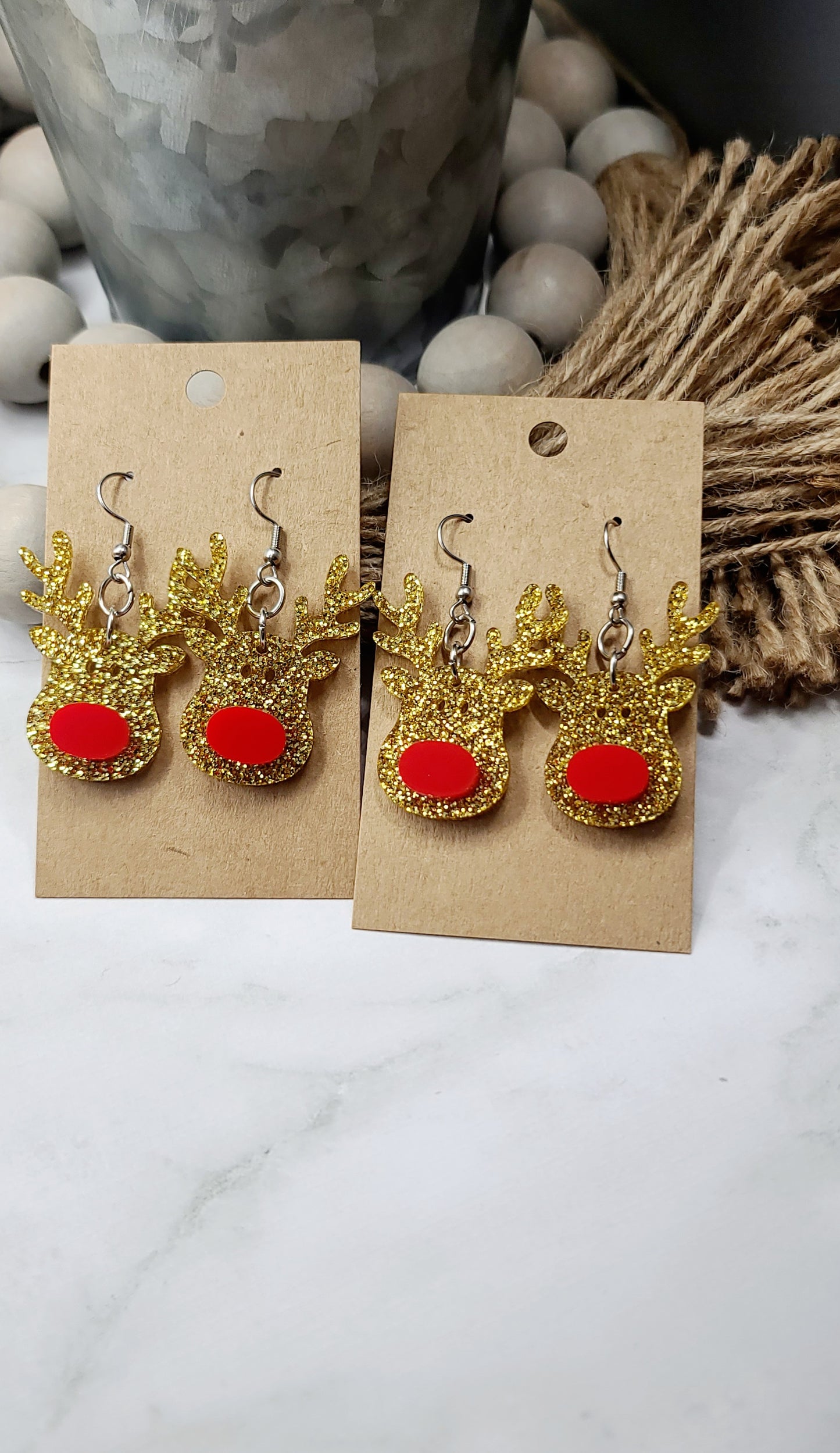 Gold Glitter Reindeer Earrings