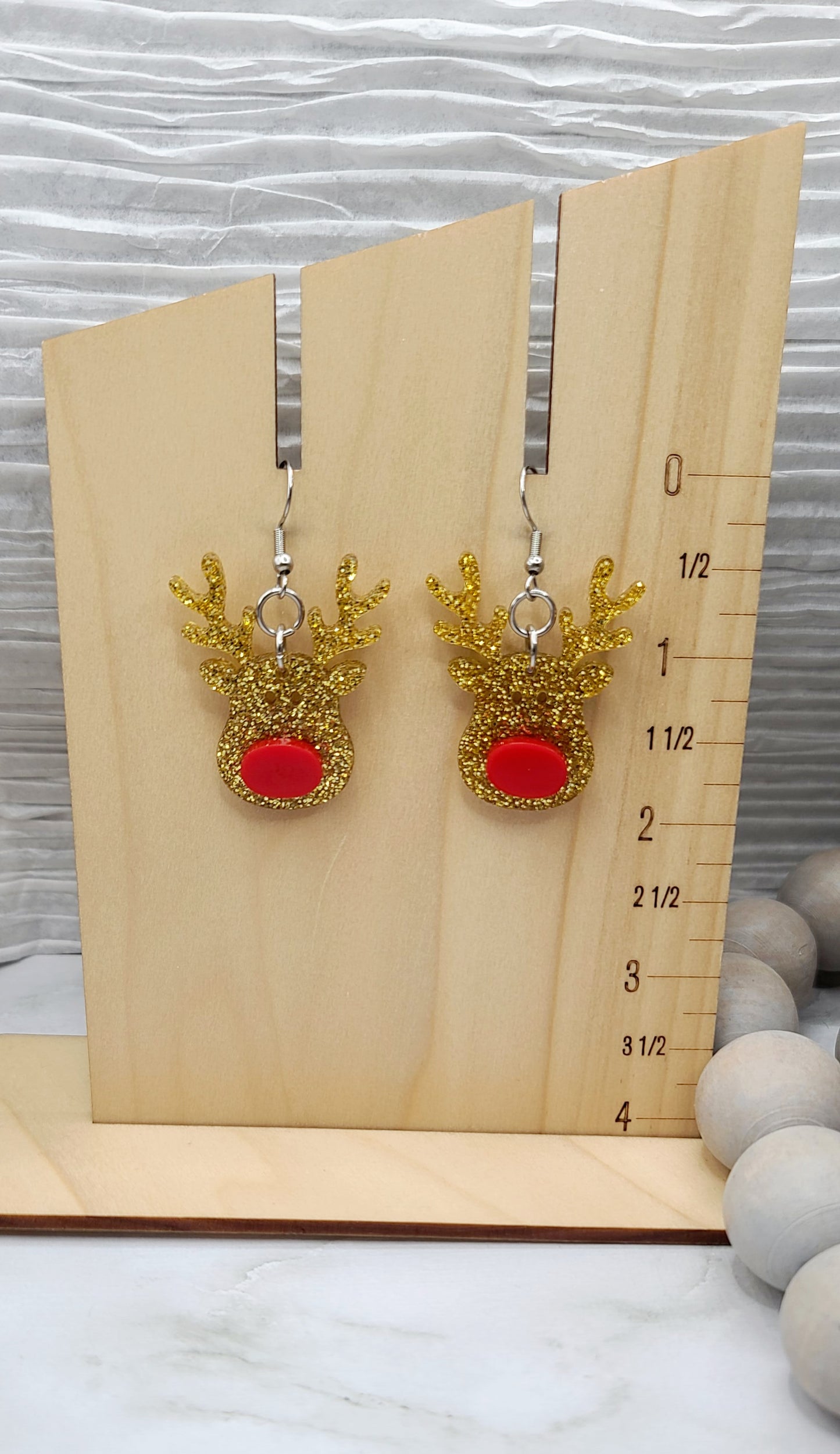 Gold Glitter Reindeer Earrings