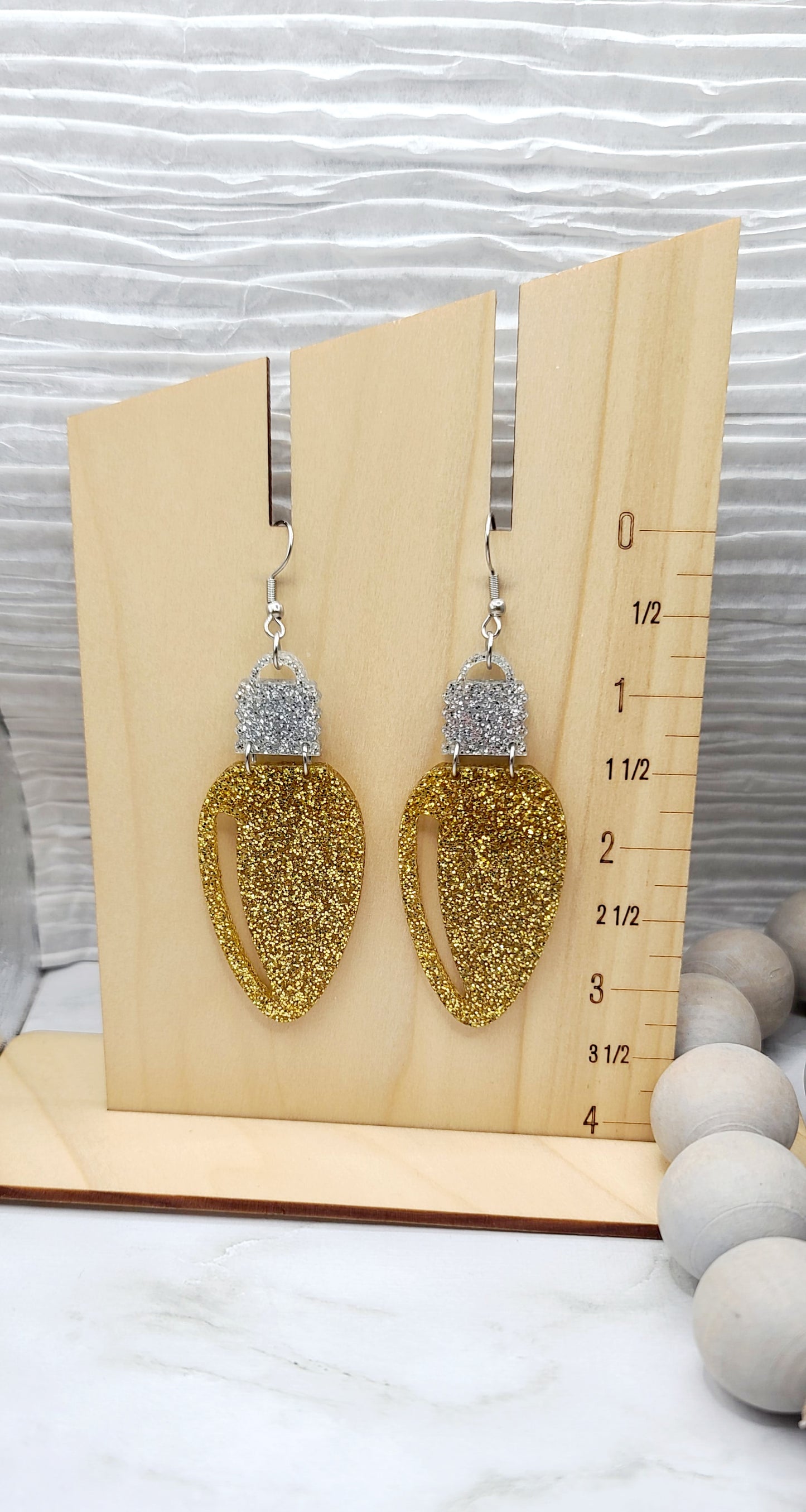 Gold Glitter Christmas Bulb Earrings