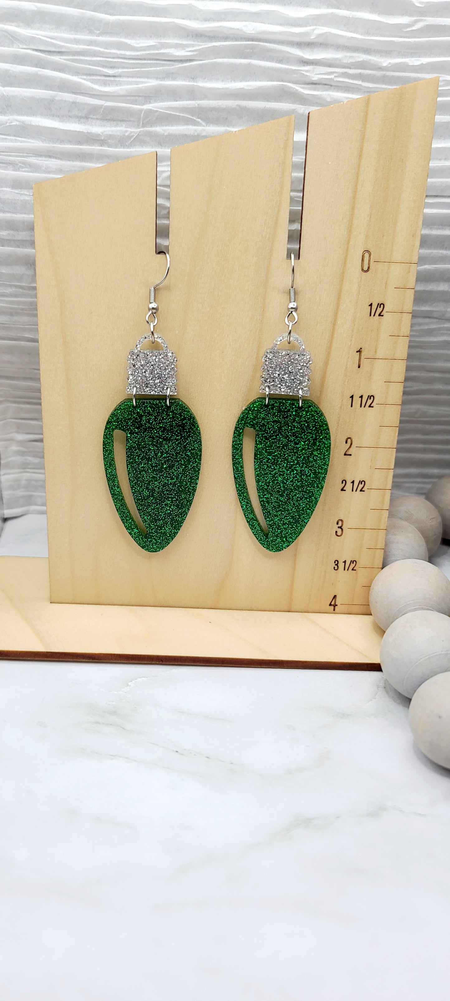 Green Glitter Christmas Bulb Earrings