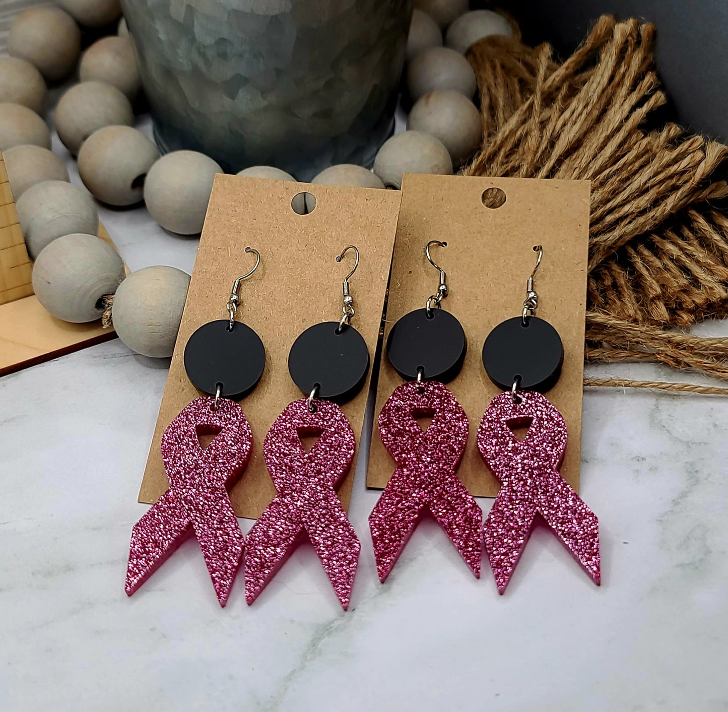 Glitter Breast Cancer Stacked Earrings