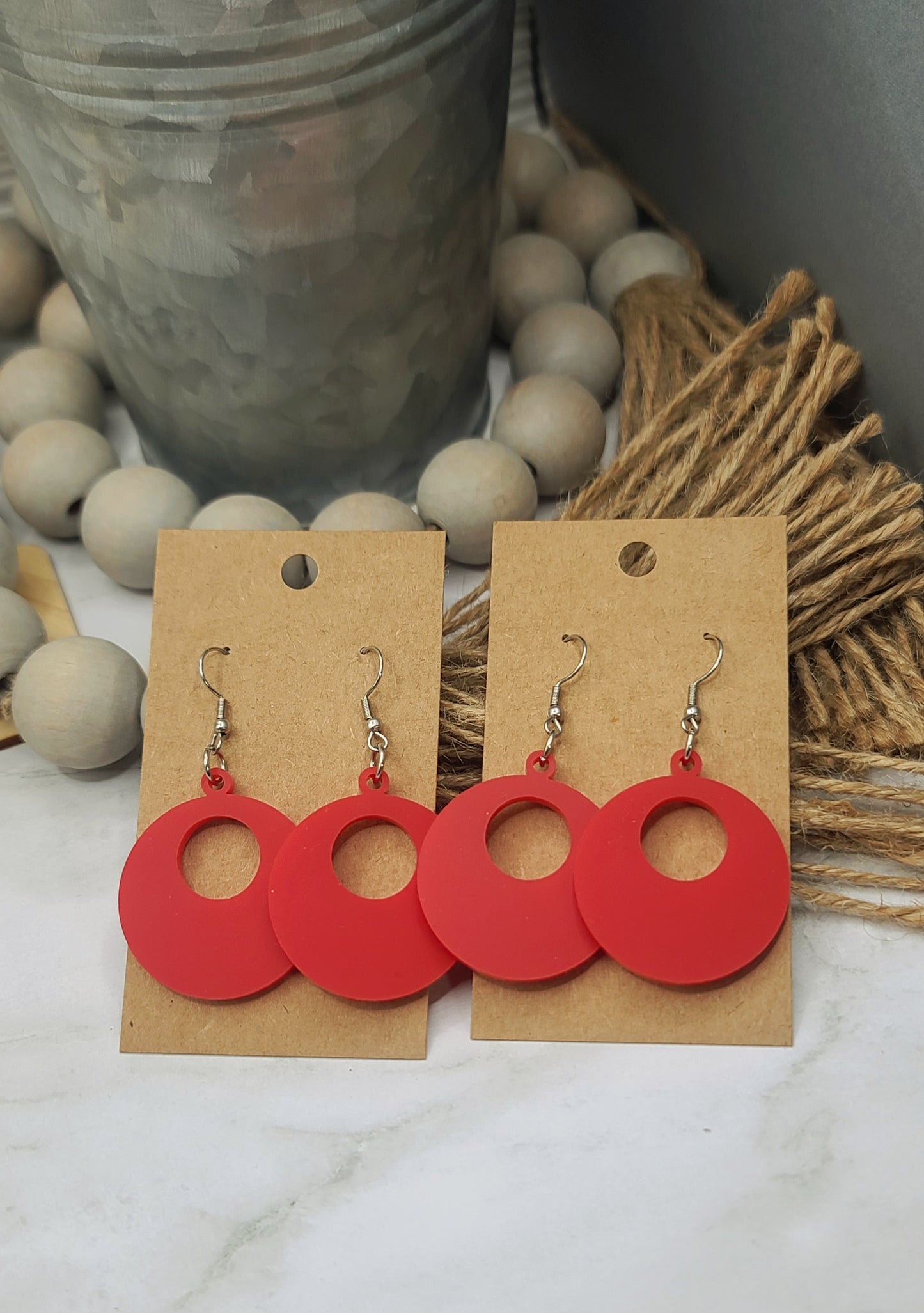Red Retro Circle Earrings