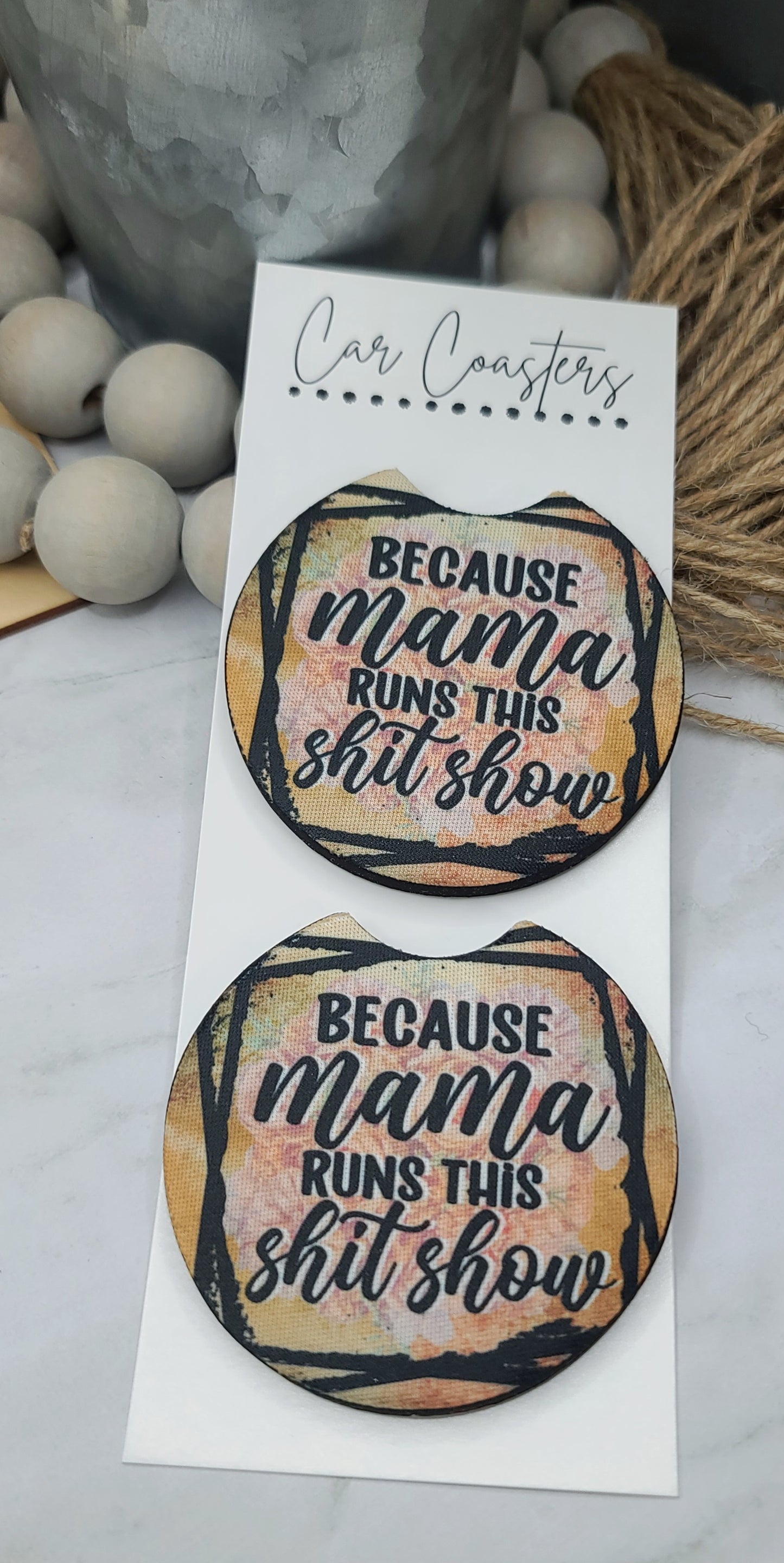 Mama Runs This Car Coasters
