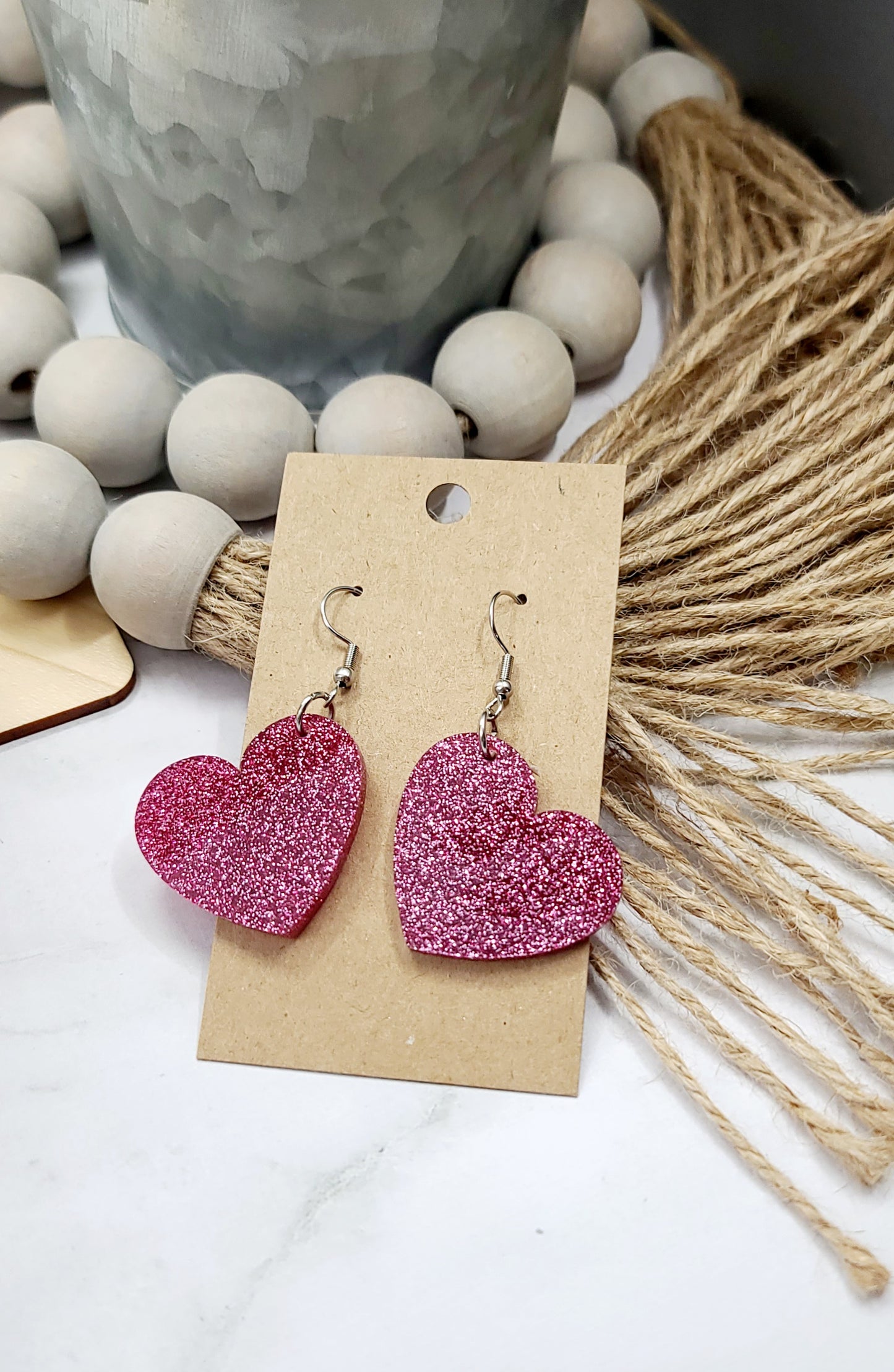 Pink Glitter Heart Earrings