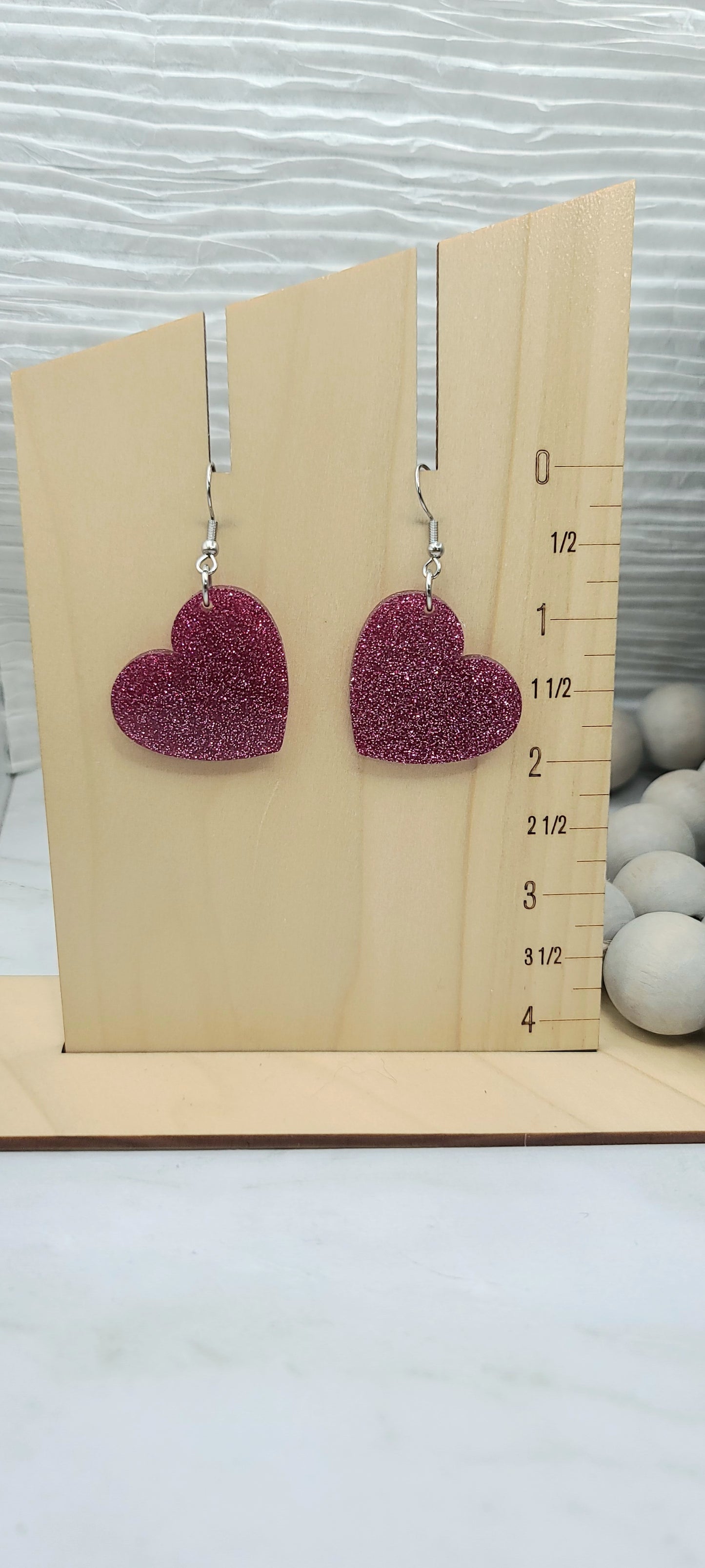 Pink Glitter Heart Earrings