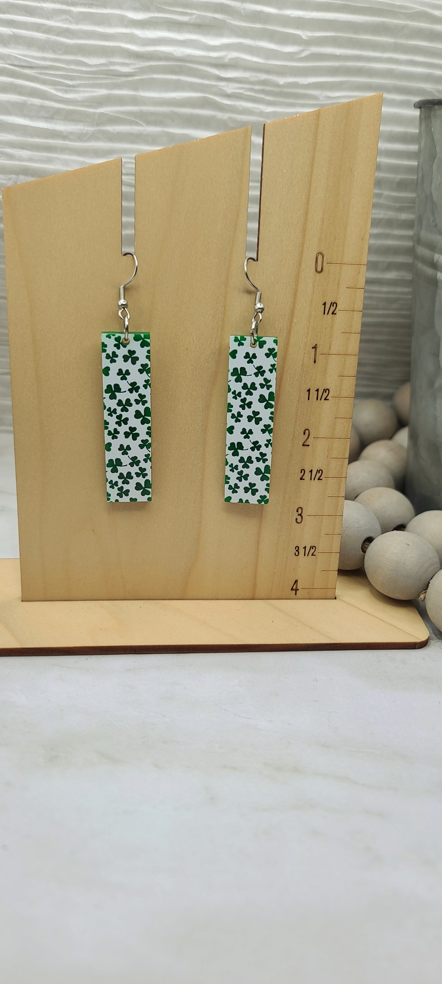 White Shamrock Bar Earrings