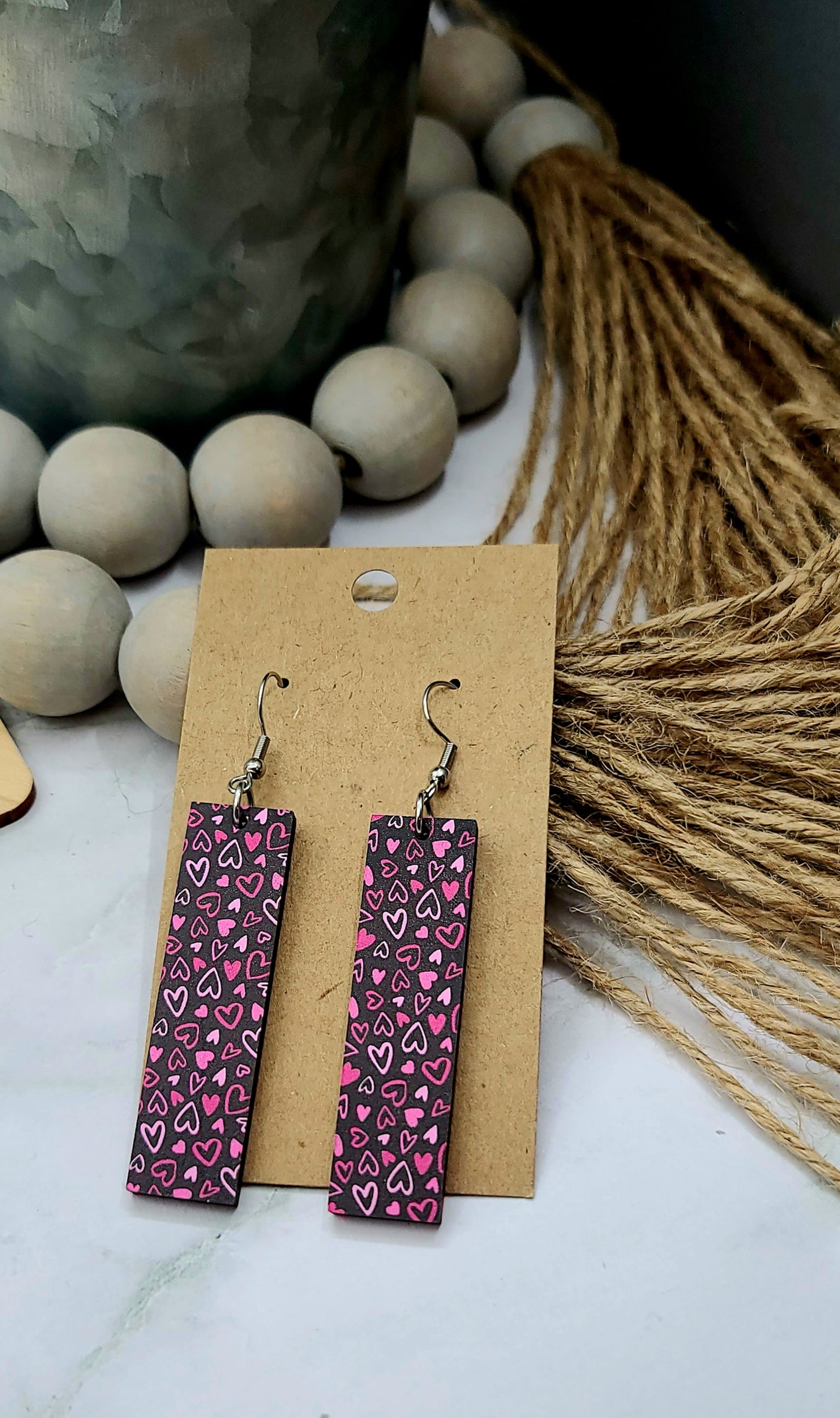 Black Hearts Bar Earrings
