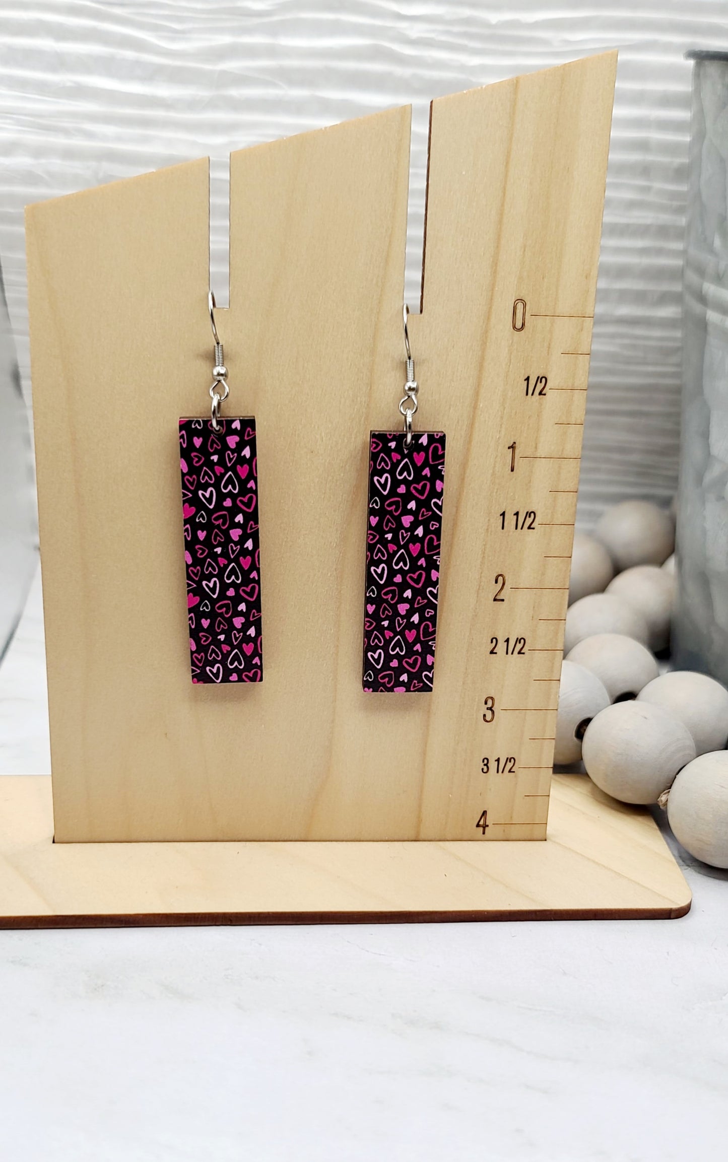 Black Hearts Bar Earrings