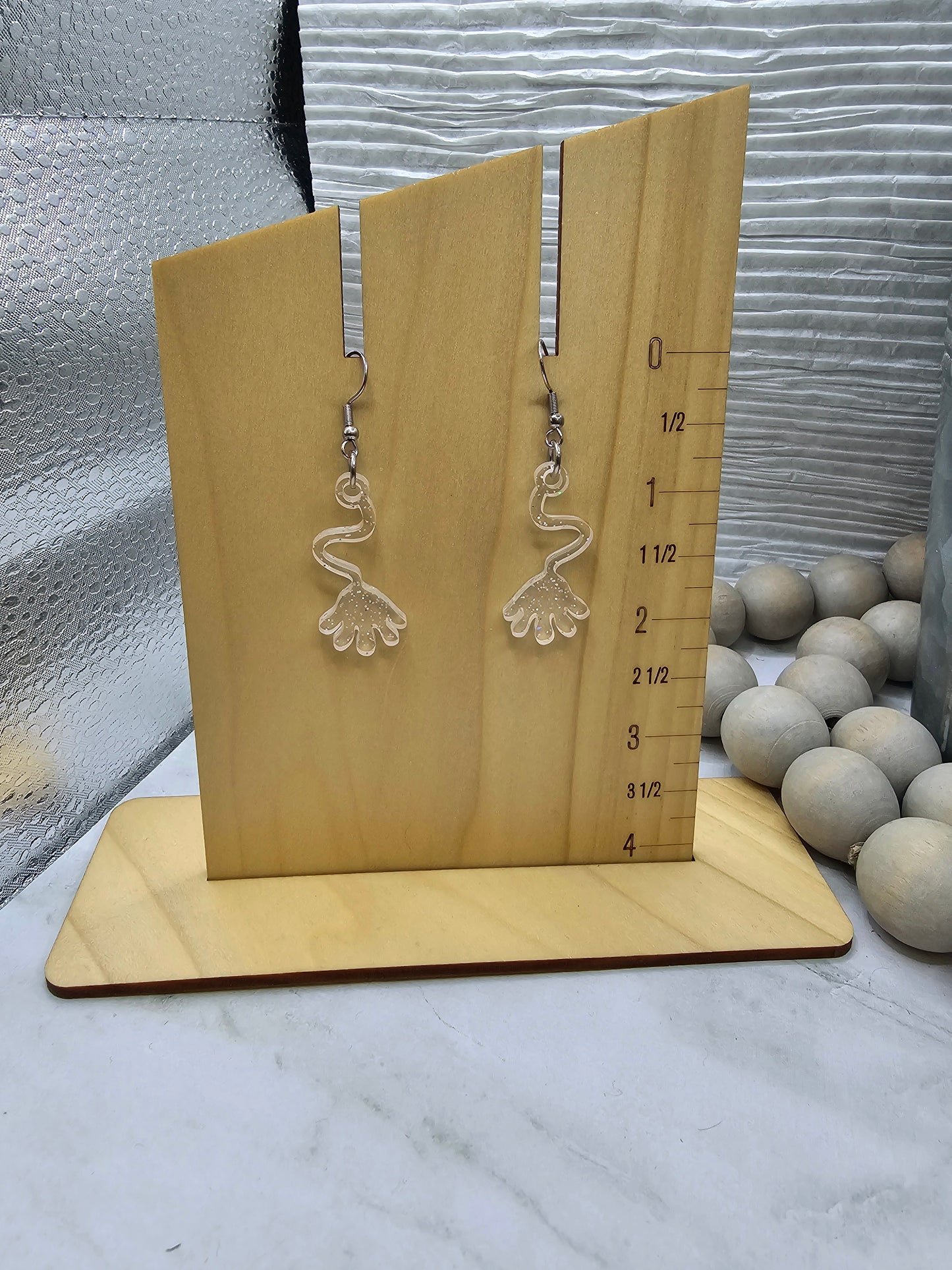 Clear Glitter Slappy Hand Earrings