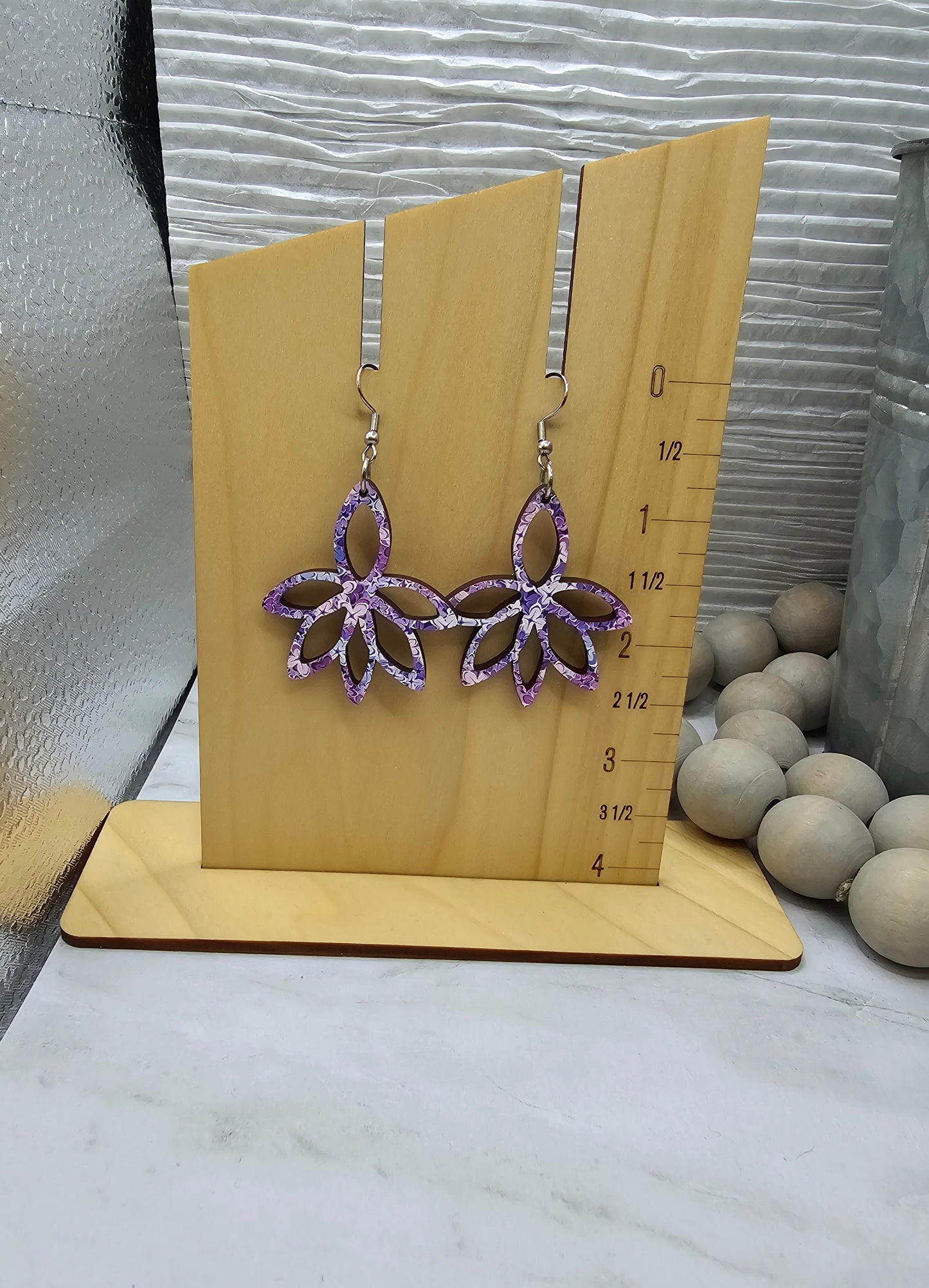 Purple Floral Lotus Earrings