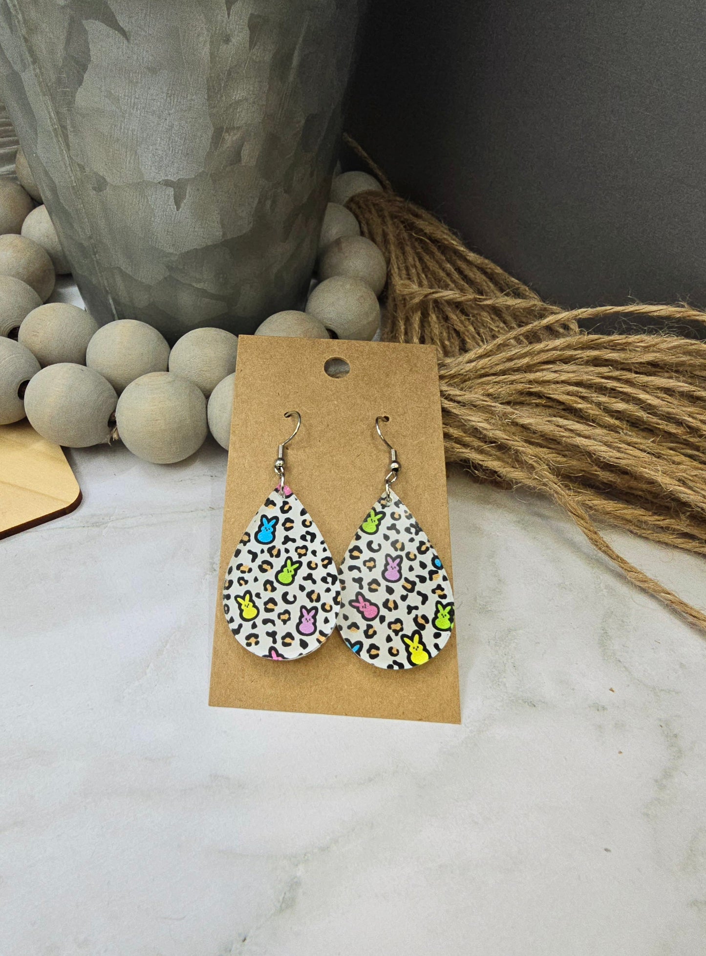 Marshmallow Bunnies Leopard Teardrop Earrings