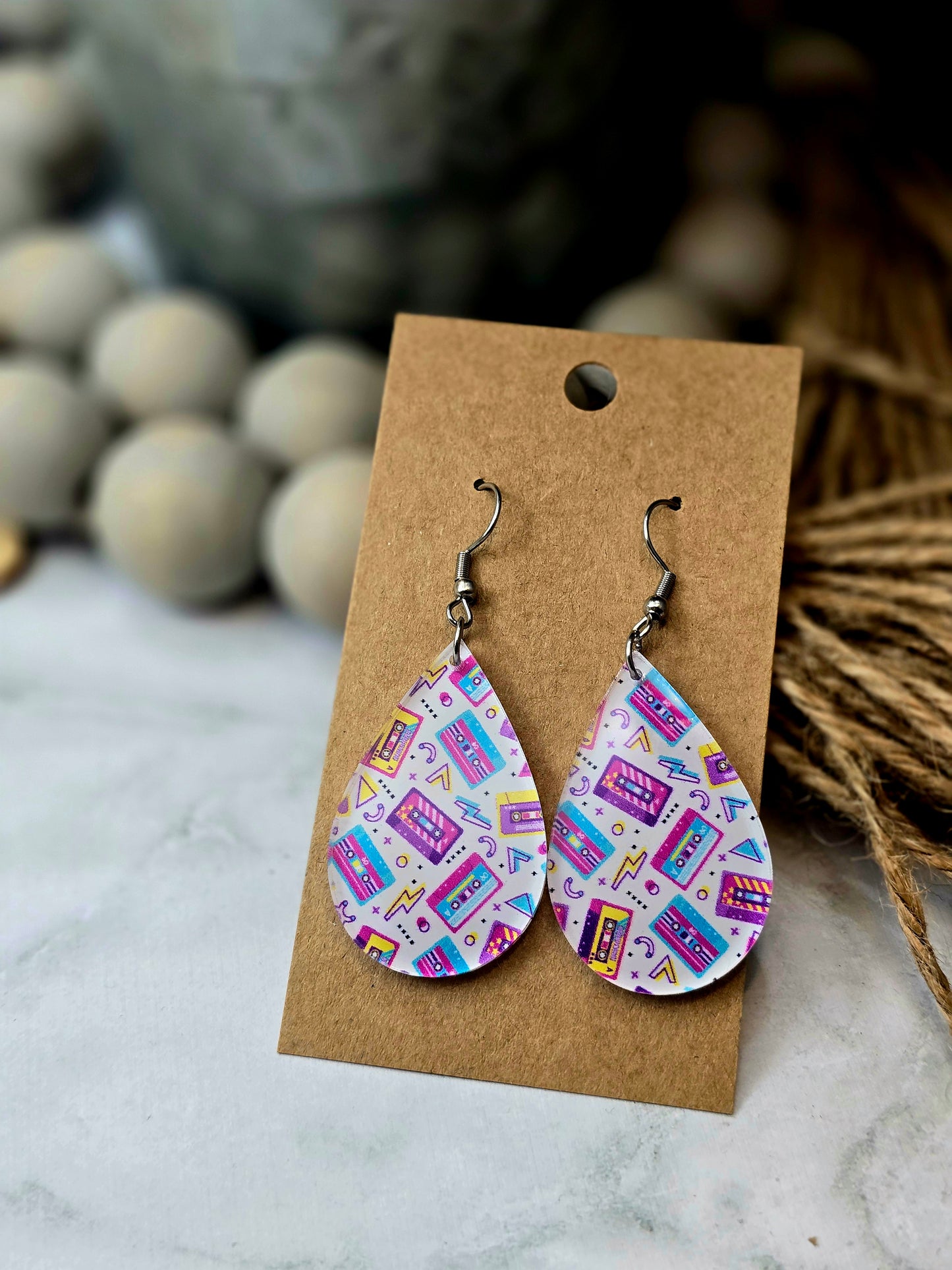 Retro Cassette Teardrop Earrings