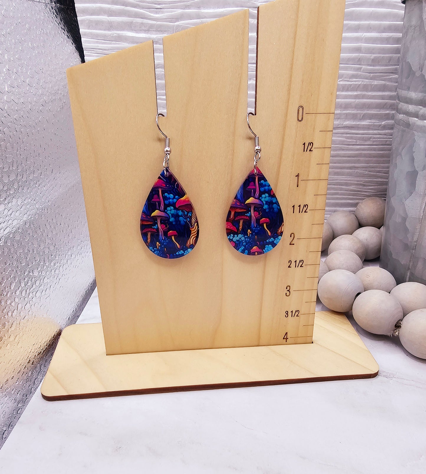 Neon Mushroom Teardrop Earrings
