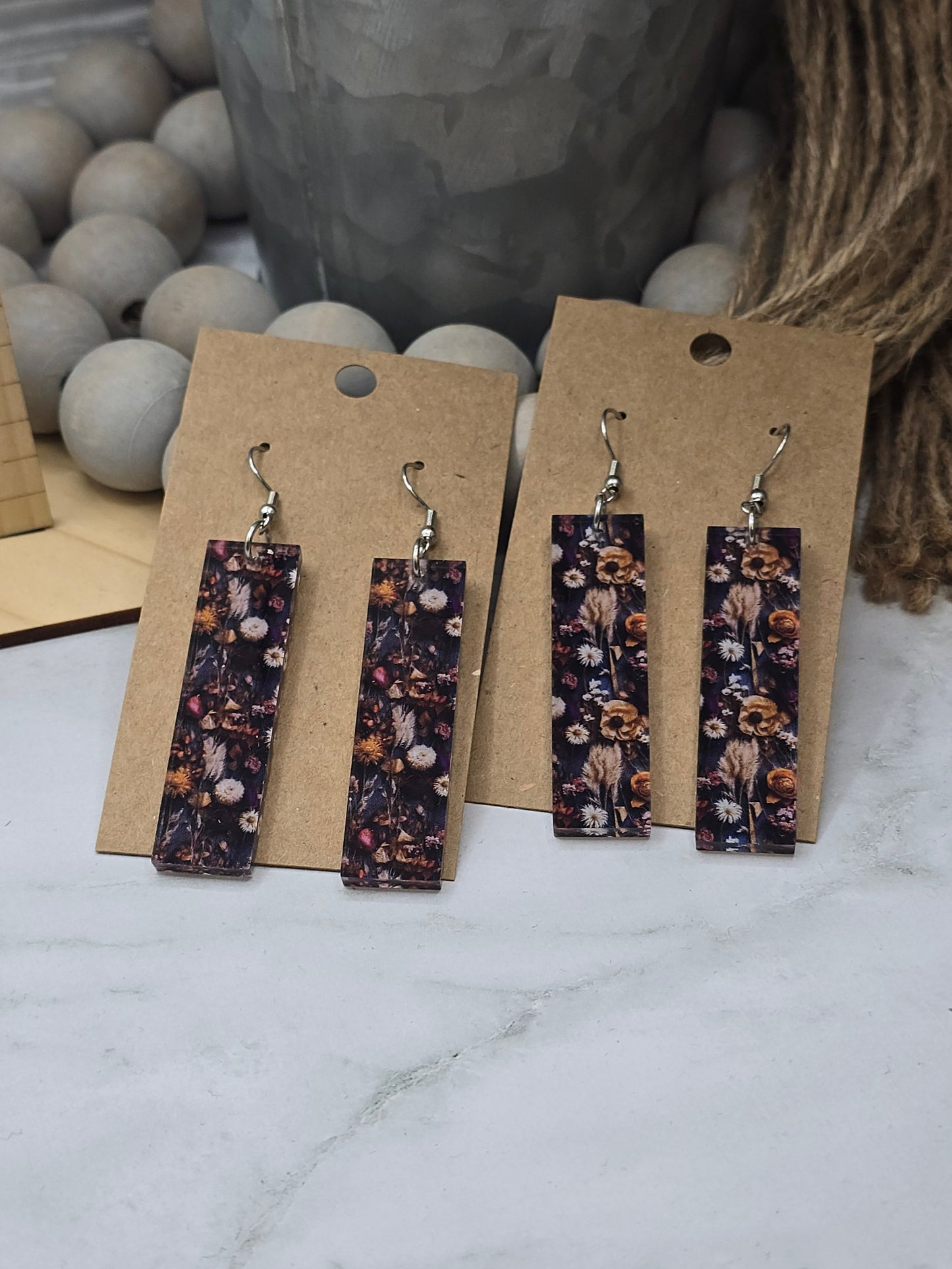 Midnight Wildflower Floral Bar Earrings