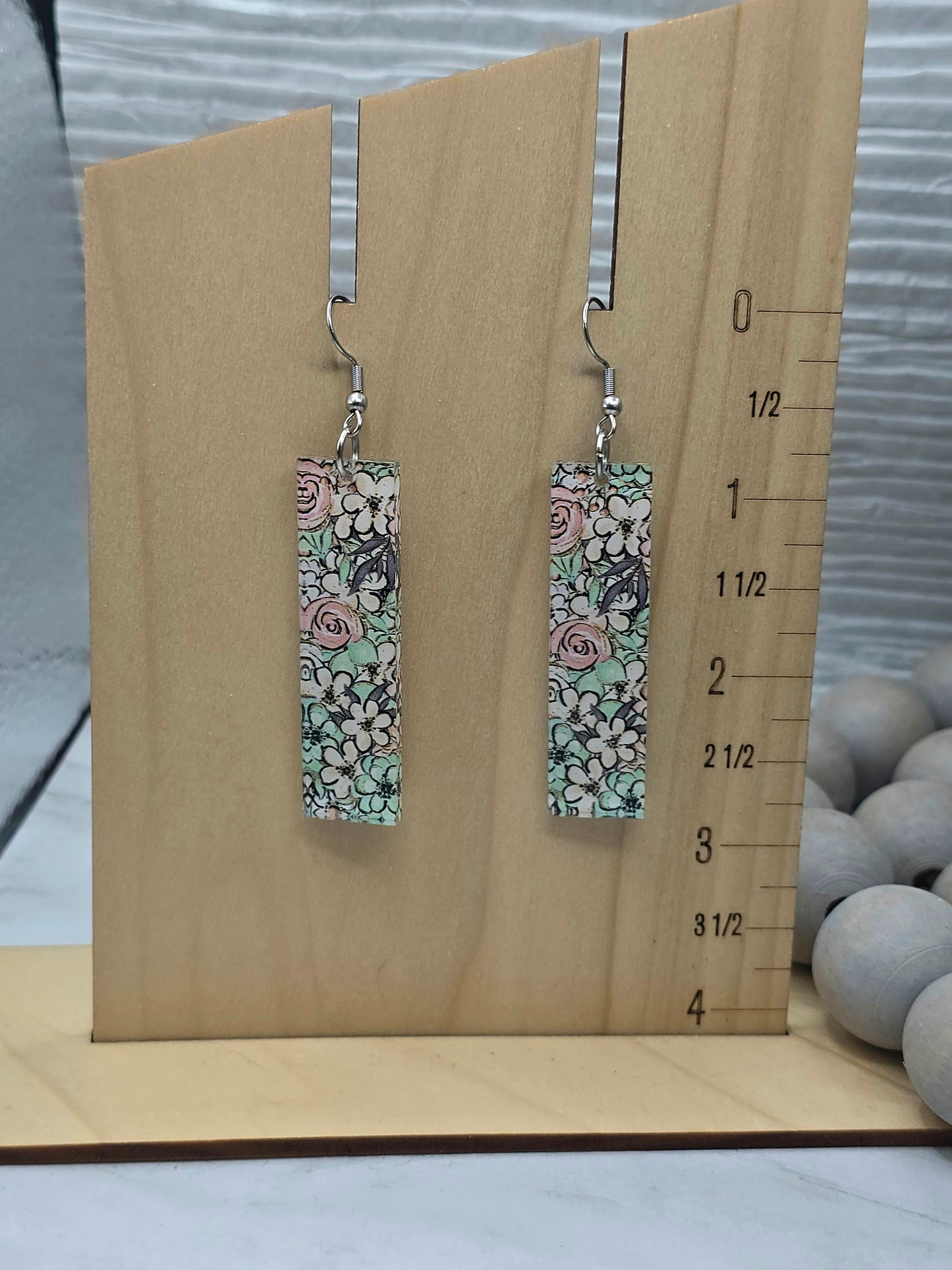 Mint Floral Bar Earrings