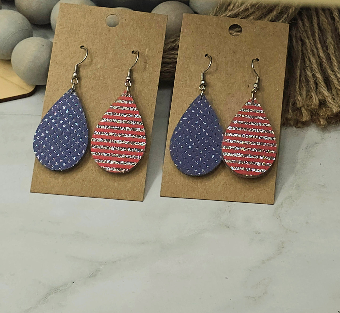 Stars and Stripes Glitter Teardrop Earrings