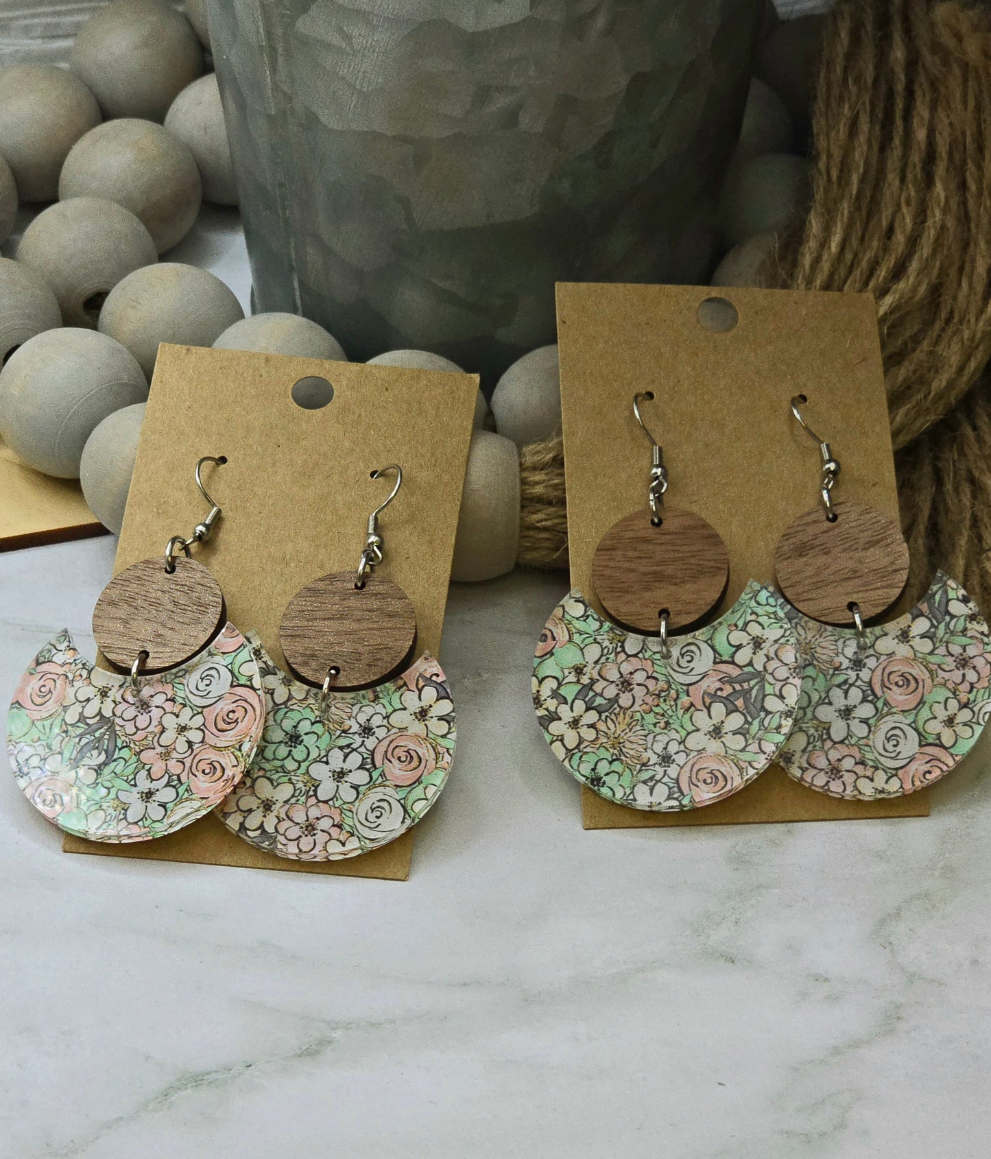Mint Floral Stacked Circle Earrings