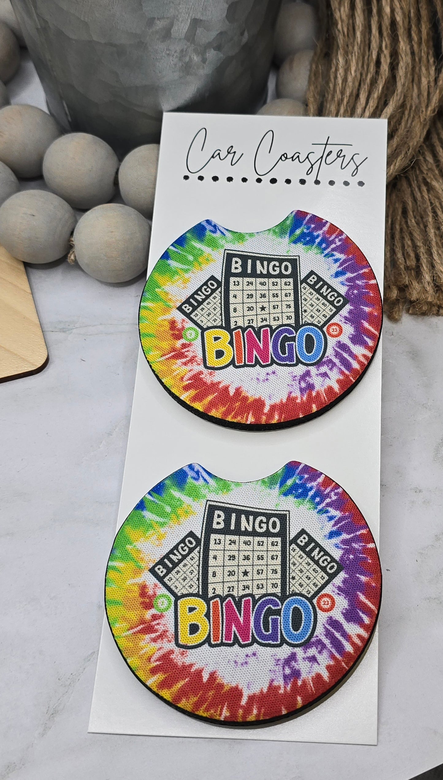 Bingo Tie Dye Car Coasters
