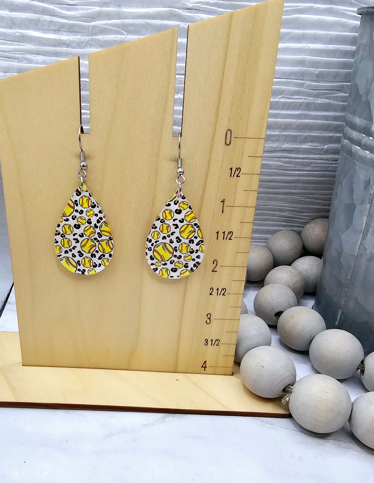 Leopard Softball Teardrop Earrings