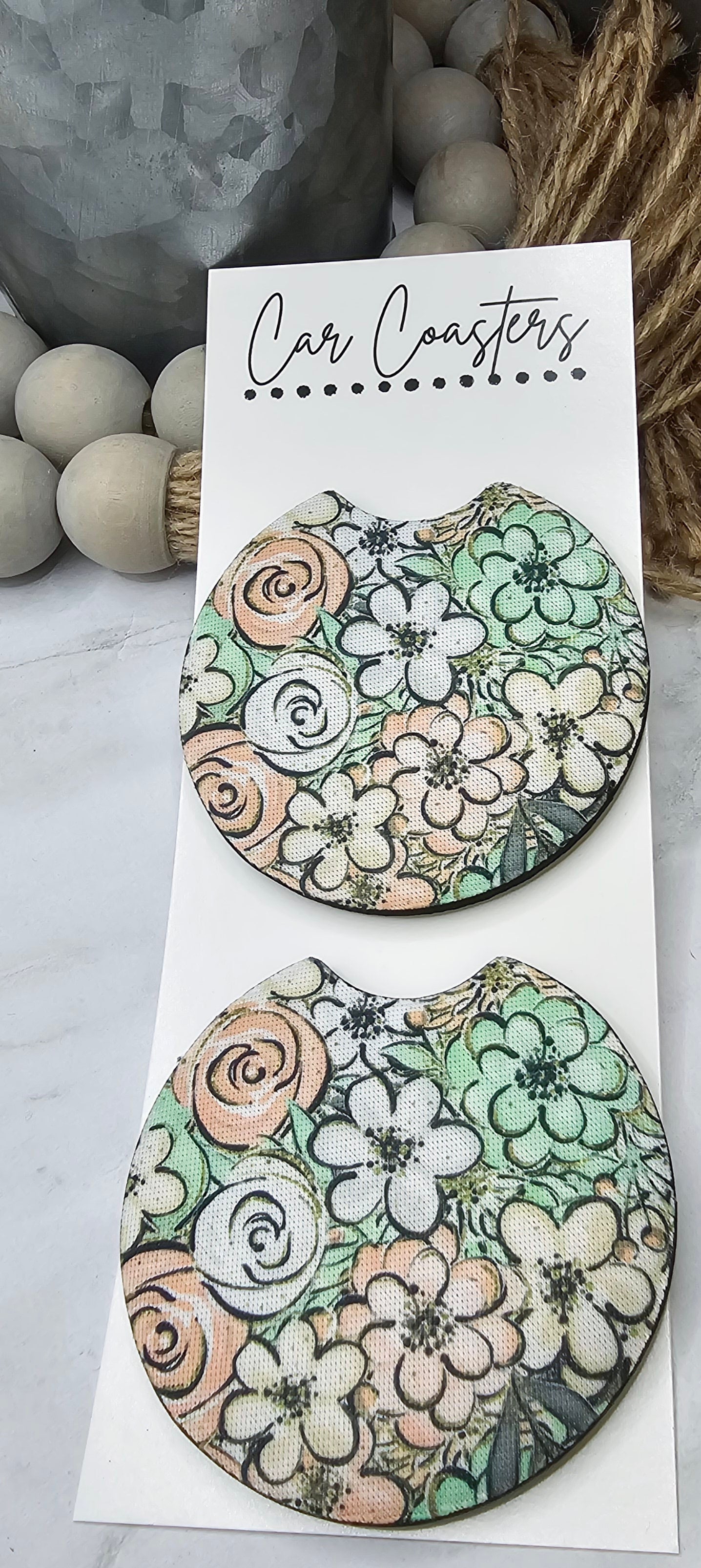 Mint Floral Car Coasters