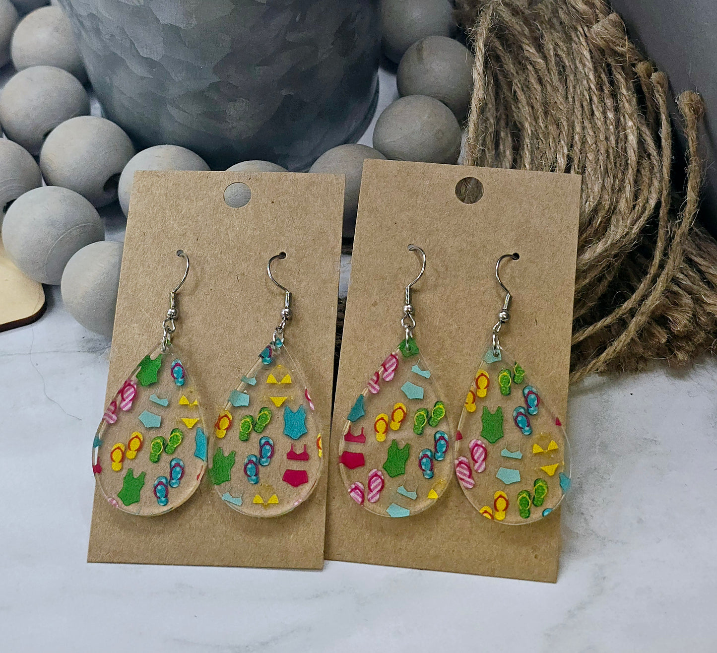Swimsuits and Flip-Flops Teardrop Earrings