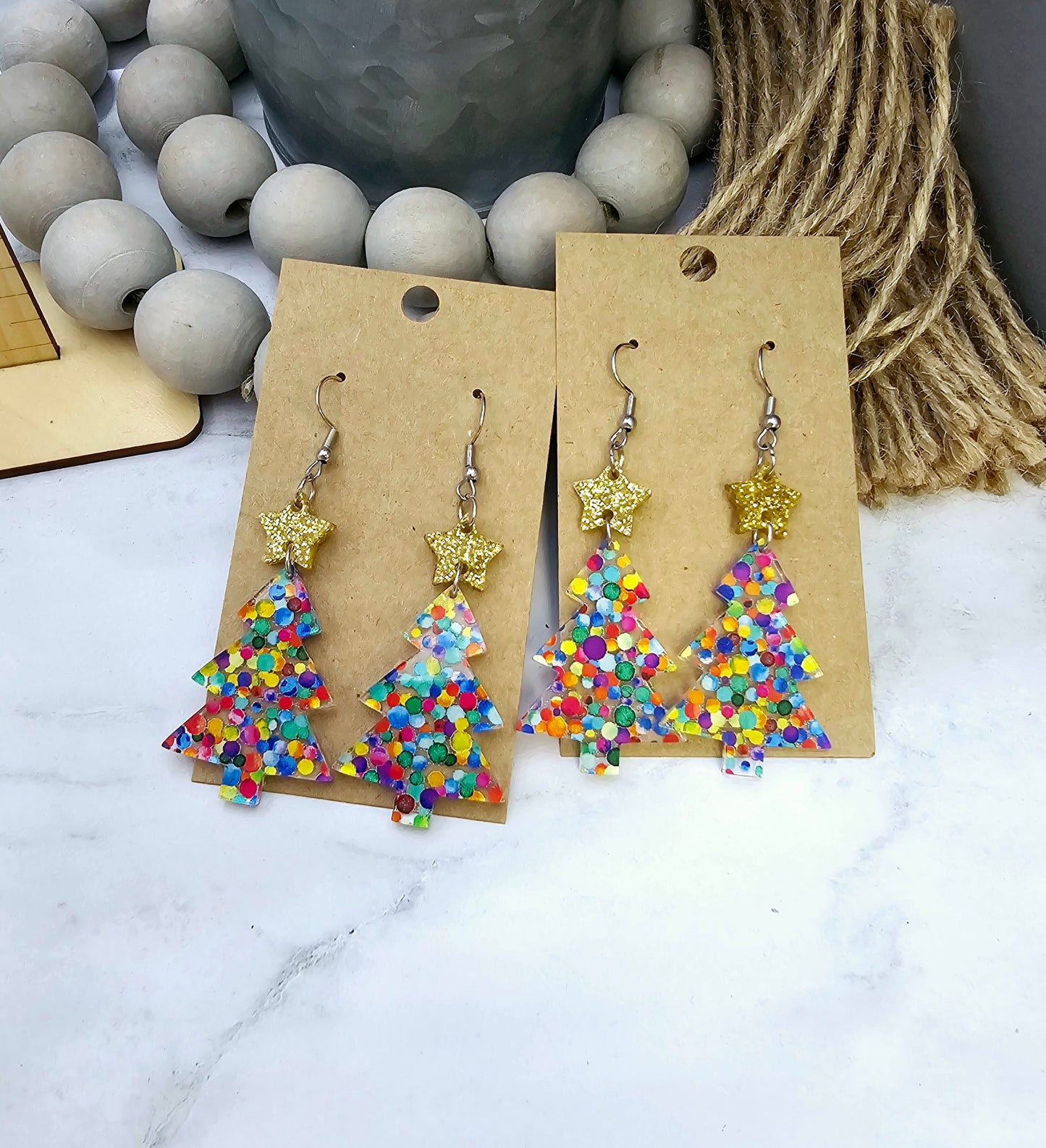 Confetti with Star Christmas Tree Earrings