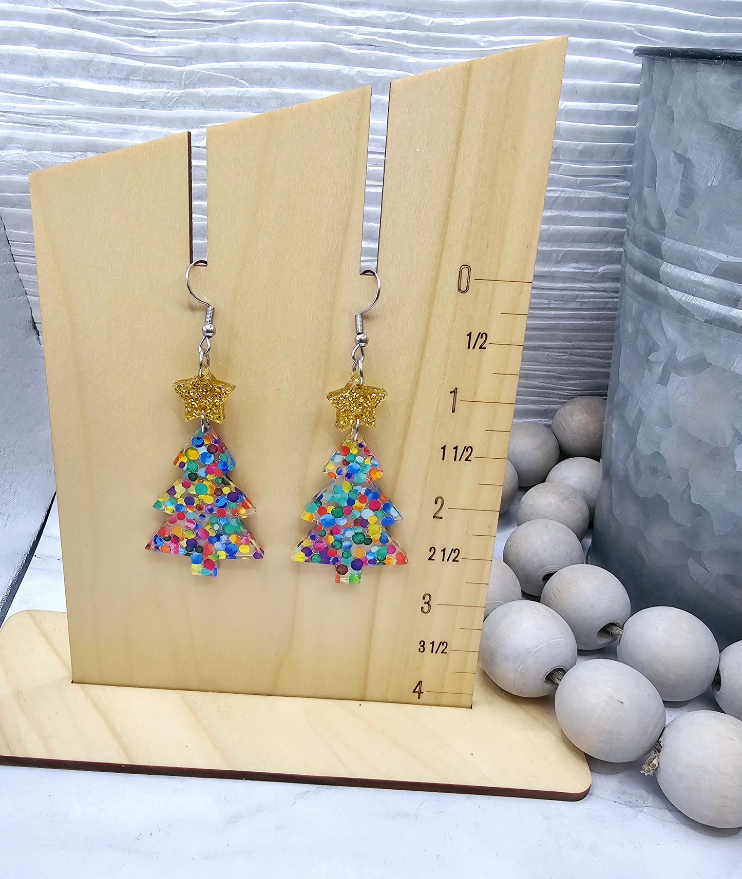 Confetti with Star Christmas Tree Earrings