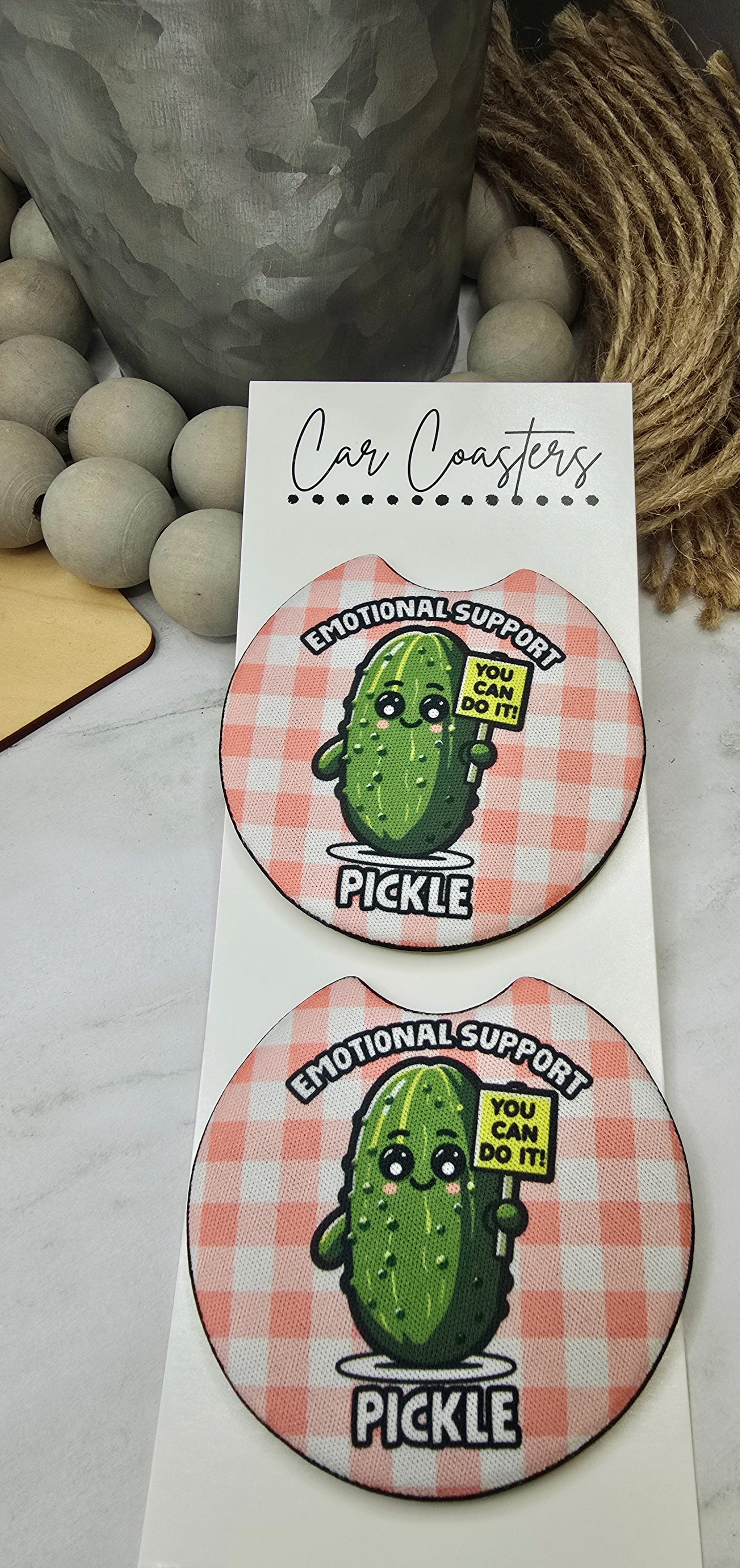 Emotional Support Pickle Car Coasters