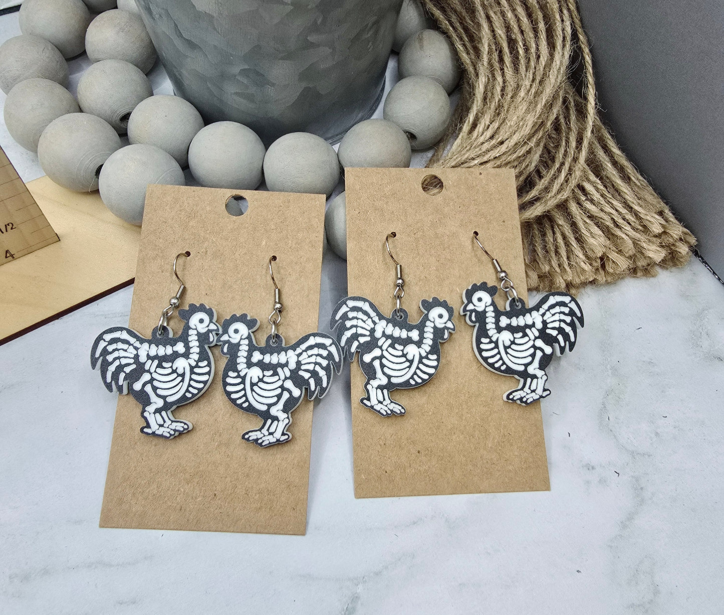 Rooster Skeleton Earrings