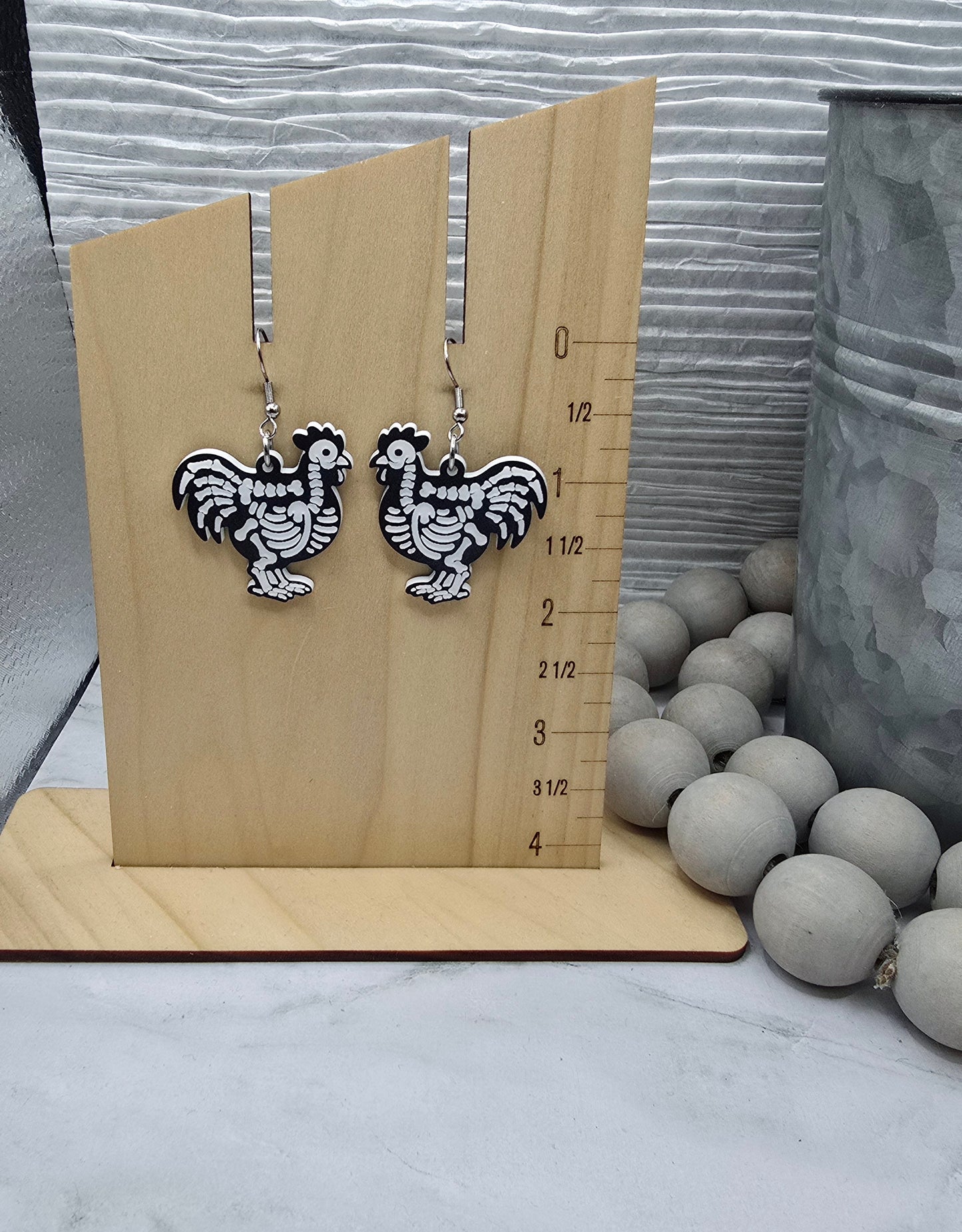 Rooster Skeleton Earrings