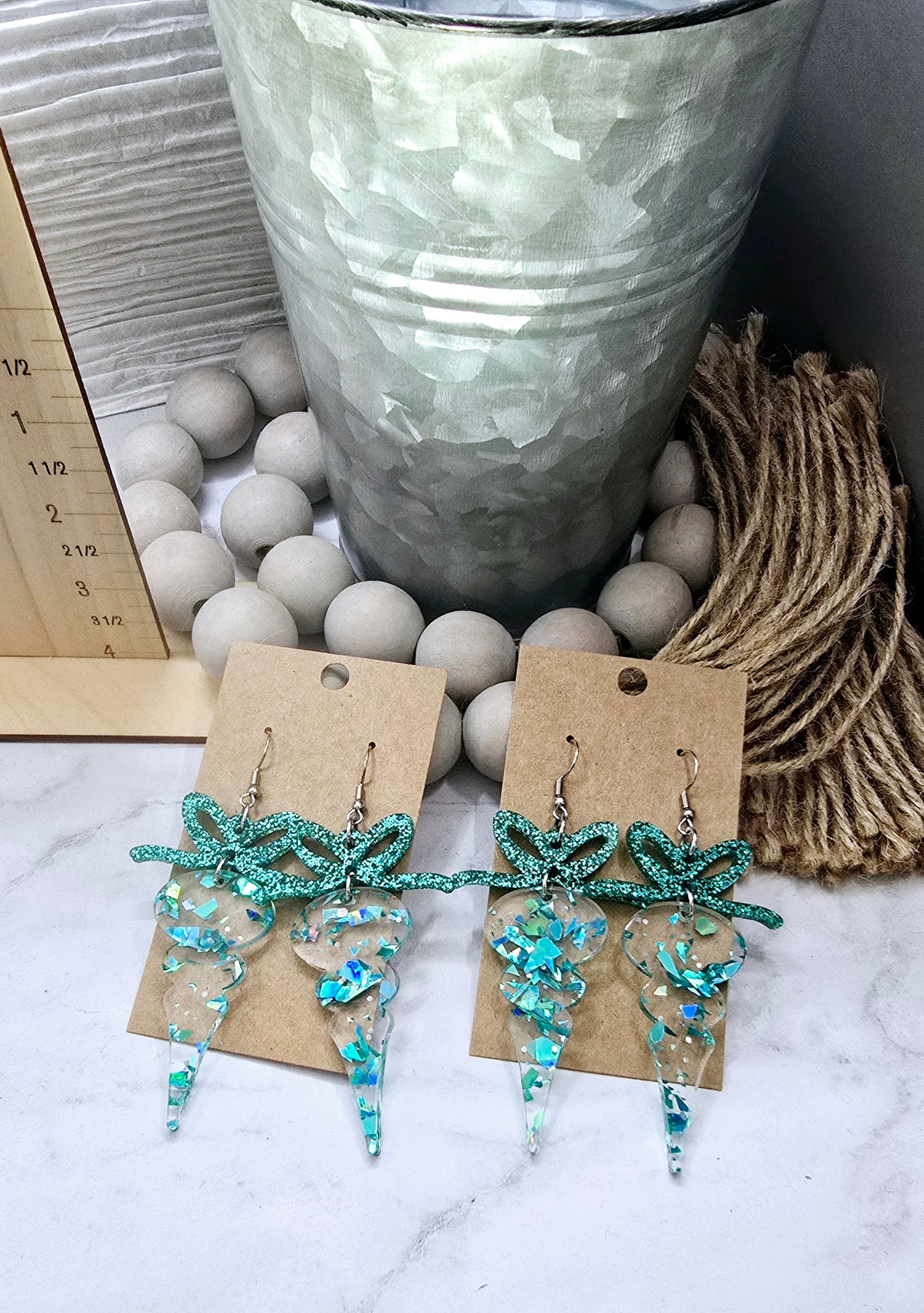 Blue Glitter Ornament Earrings