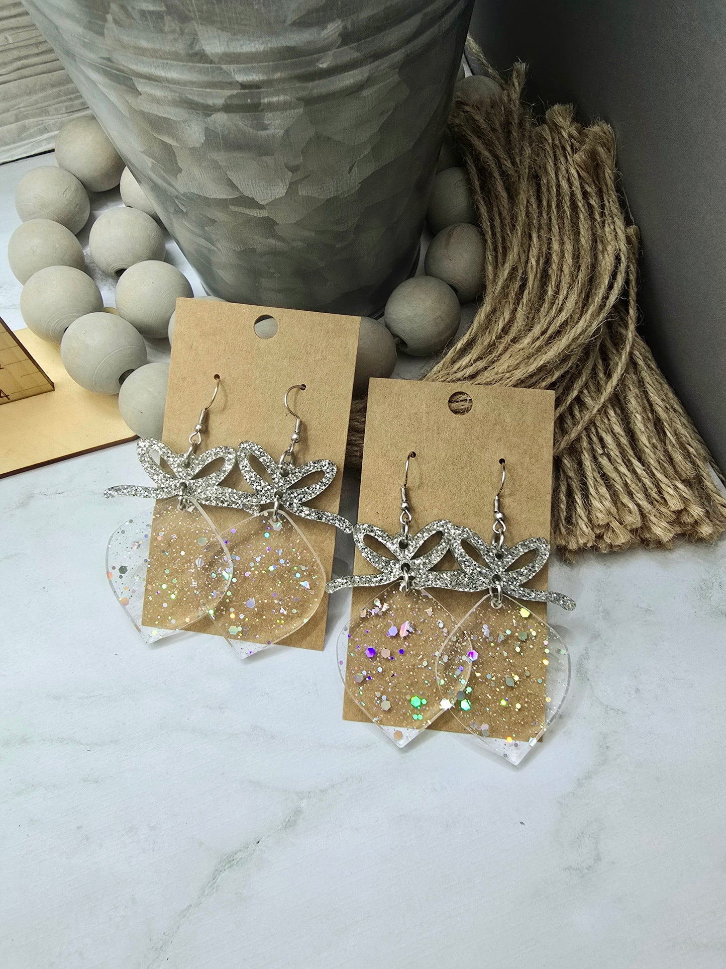 Silver Holographic Glitter Ornament Earrings