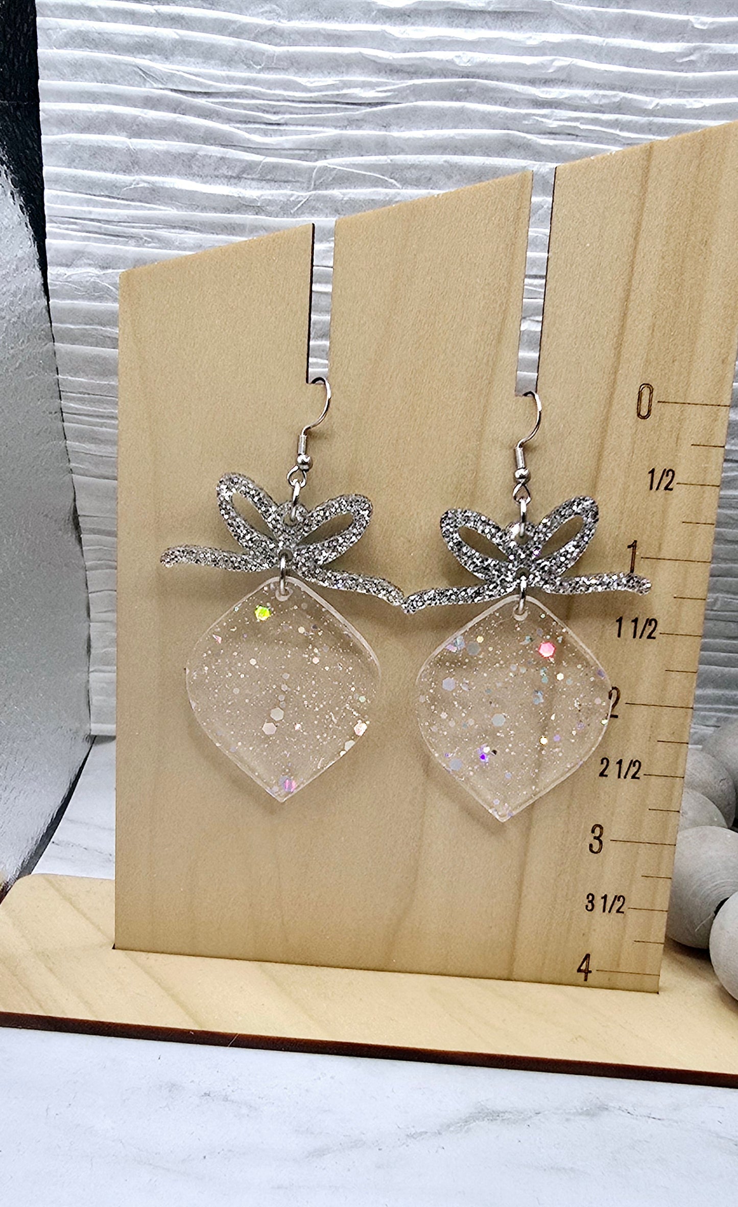 Silver Holographic Glitter Ornament Earrings