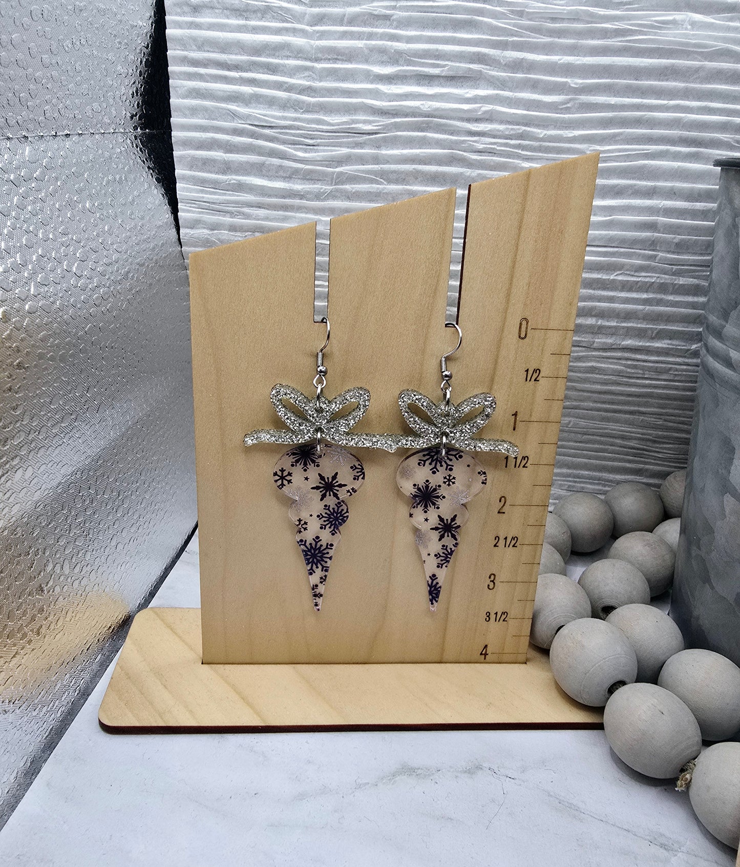 Snowflake Bow Ornament Earrings