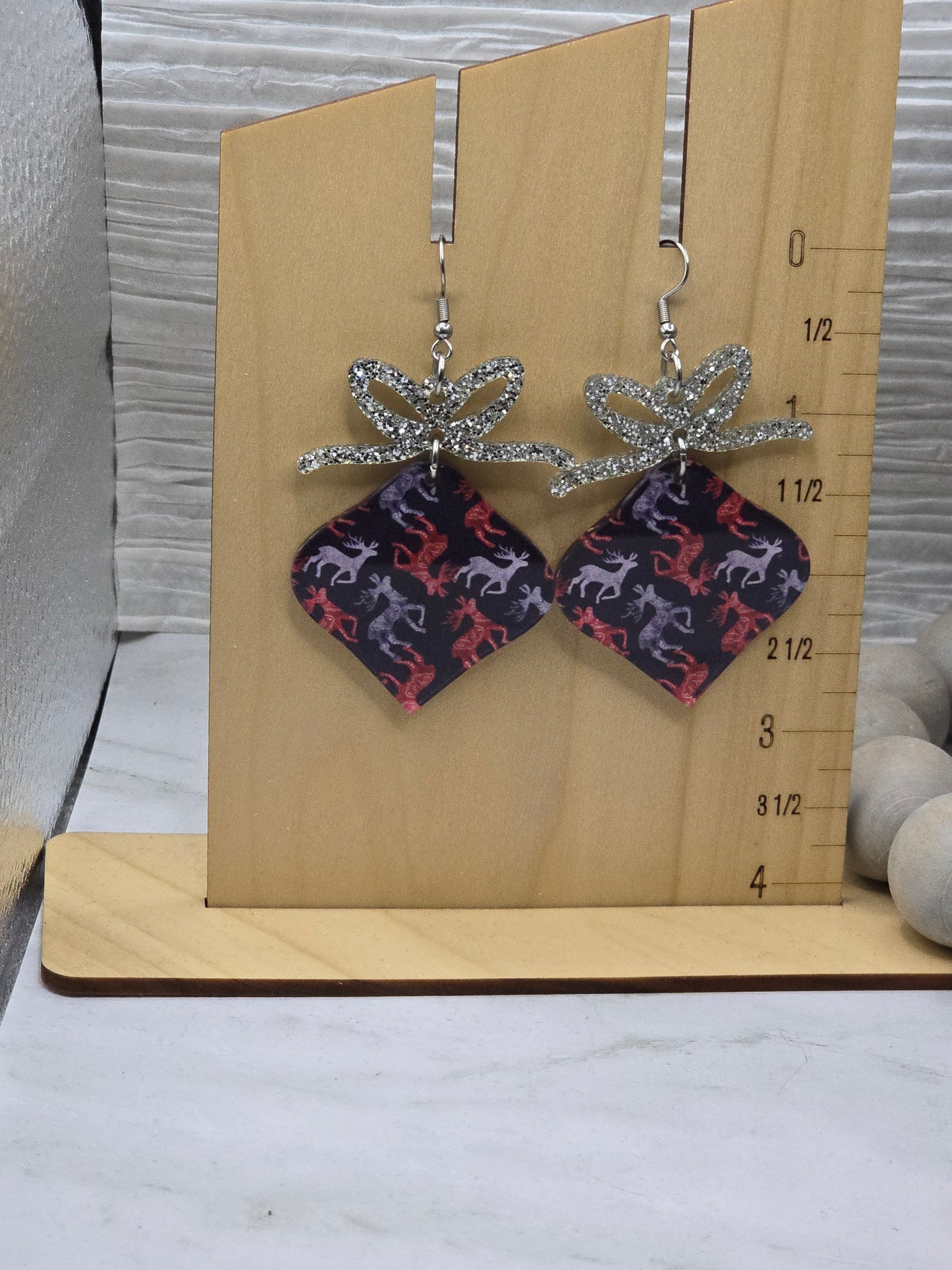 Reindeer Bow Ornament Earrings